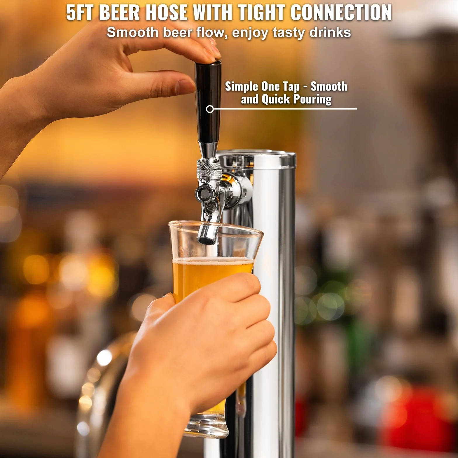 VEVOR Kit Colonna Birra a Rubinetto Singolo, Dispenser per Bevande Birra in Acciaio Inossidabile, Rubinetto Birra con Regolatore a Doppio Manometro W21.8, Accoppiatore per Fusti Sistema A