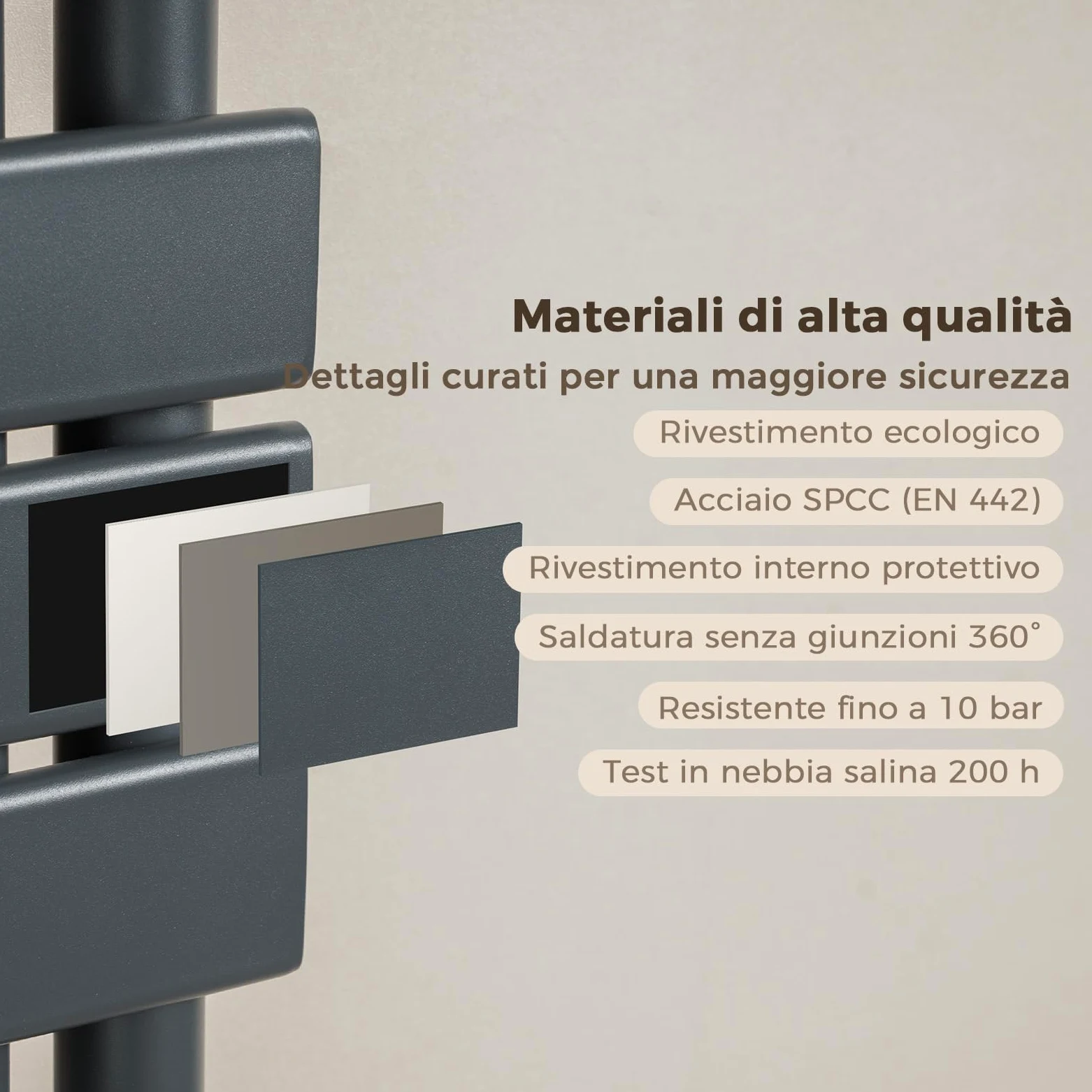 Radiatore design per bagno, radiatore scaldasalviette, grigio antracite, pannello piatto, Connessione centrale, 1041x500mm, radiatore per bagno, asciugatore per asciugamani, 555 Watt (Senza valvola)