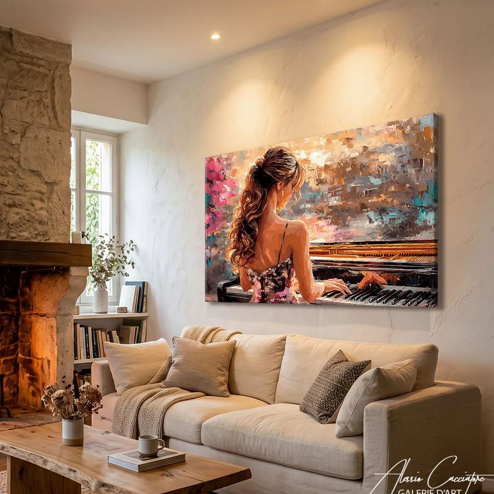 Lavagna da donna con cornice, stampa su tela, musica - decorazione da parete per ufficio - Quadro su tela Musica - idea regalo per musicista - decorazione da parete soggiorno moderno, 120 x 80 cm