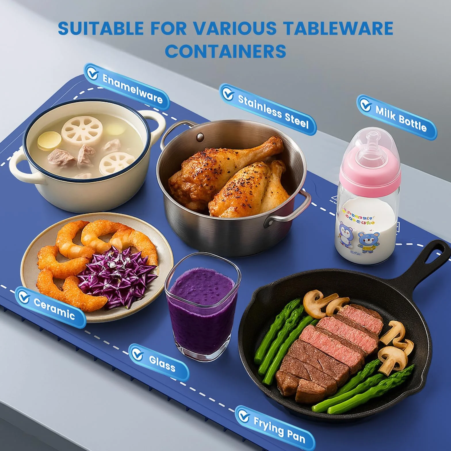 Tappetino riscaldante per alimenti Warming board 10S in silicone flessibile blu