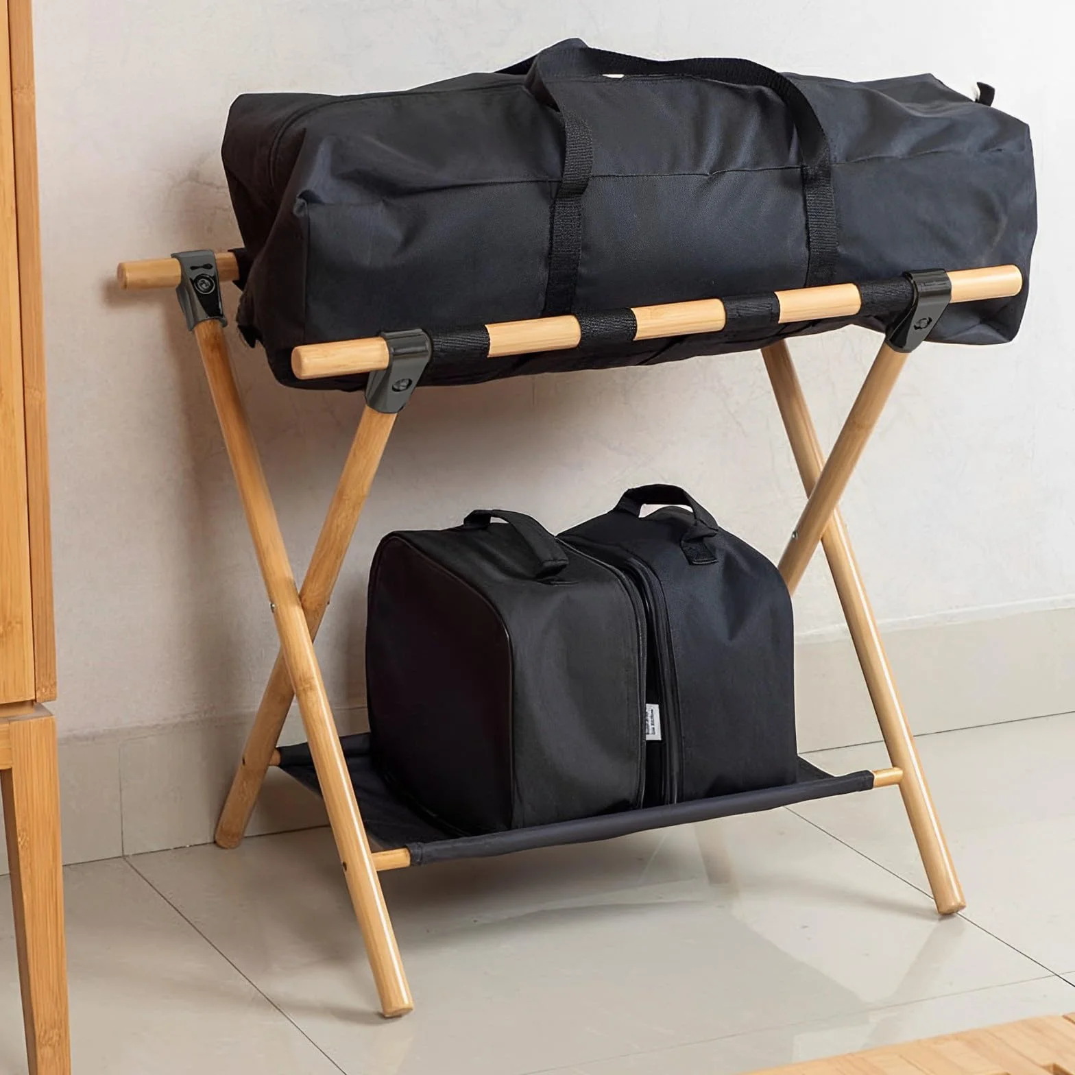 Portavaligie da Camera Pieghevole Grande 64x45x52 cm 2 pezzi con 4 cinghie doppio strato