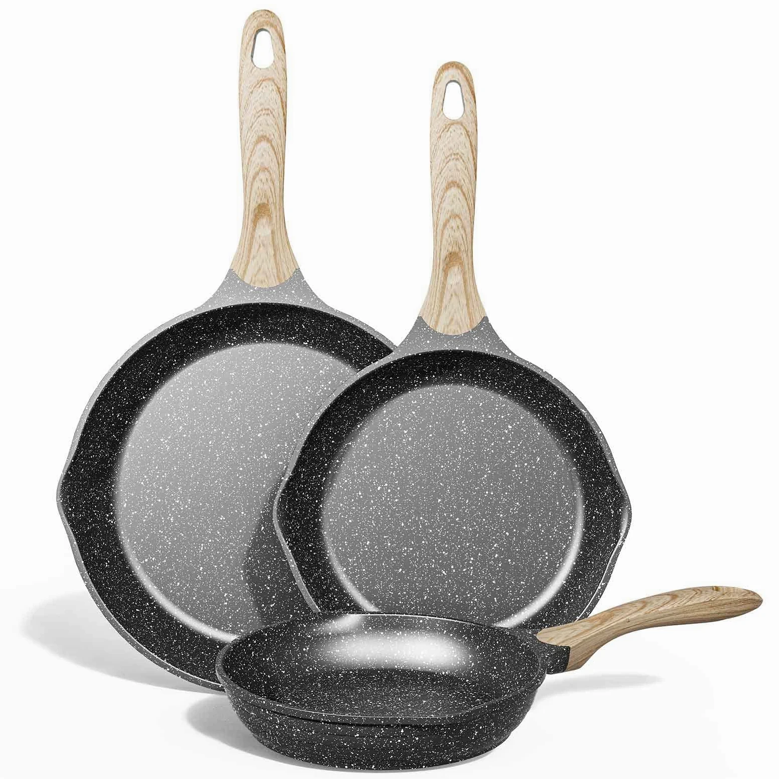JEETEE Induzione Set Padelle Antiaderente 3 Pezzi 20,24,28cm, Granito-Antiaderente Rivestimento, Ghisa di Alluminio, Maniglia in bachelite, Compatibile Tutti Fornelli y Induzione, Senza PFOA, Grigio