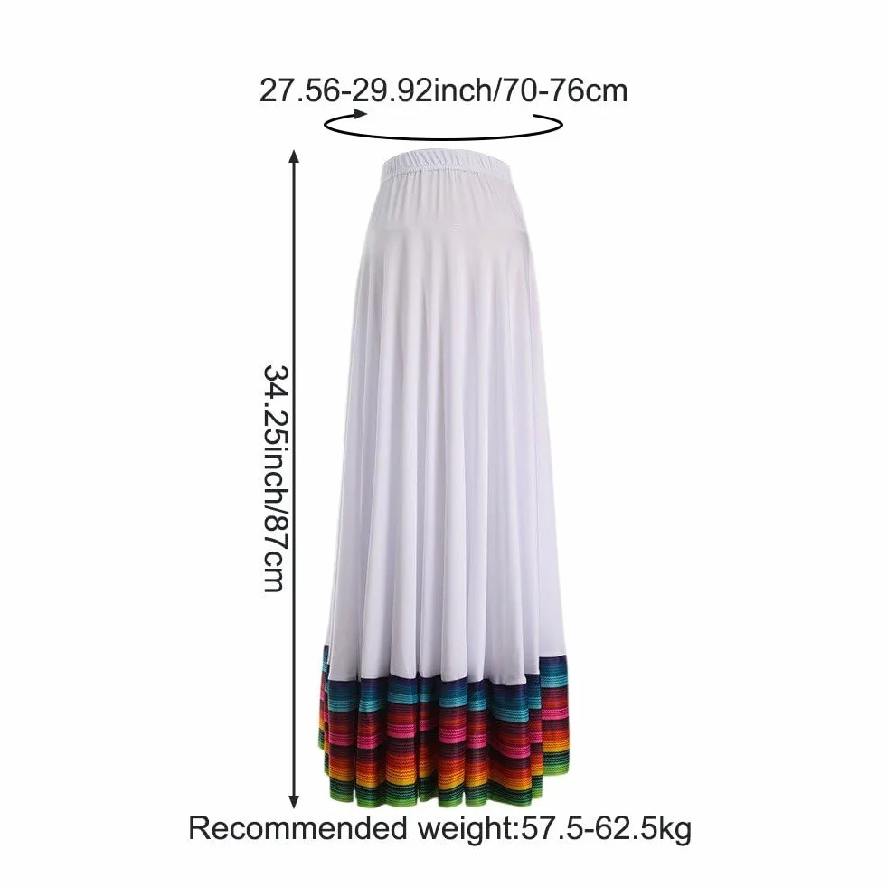 Gonne Danza Folcloristica Messicana Lunghe Colorate Swing Flamenco Spagnolo Costume per Donna