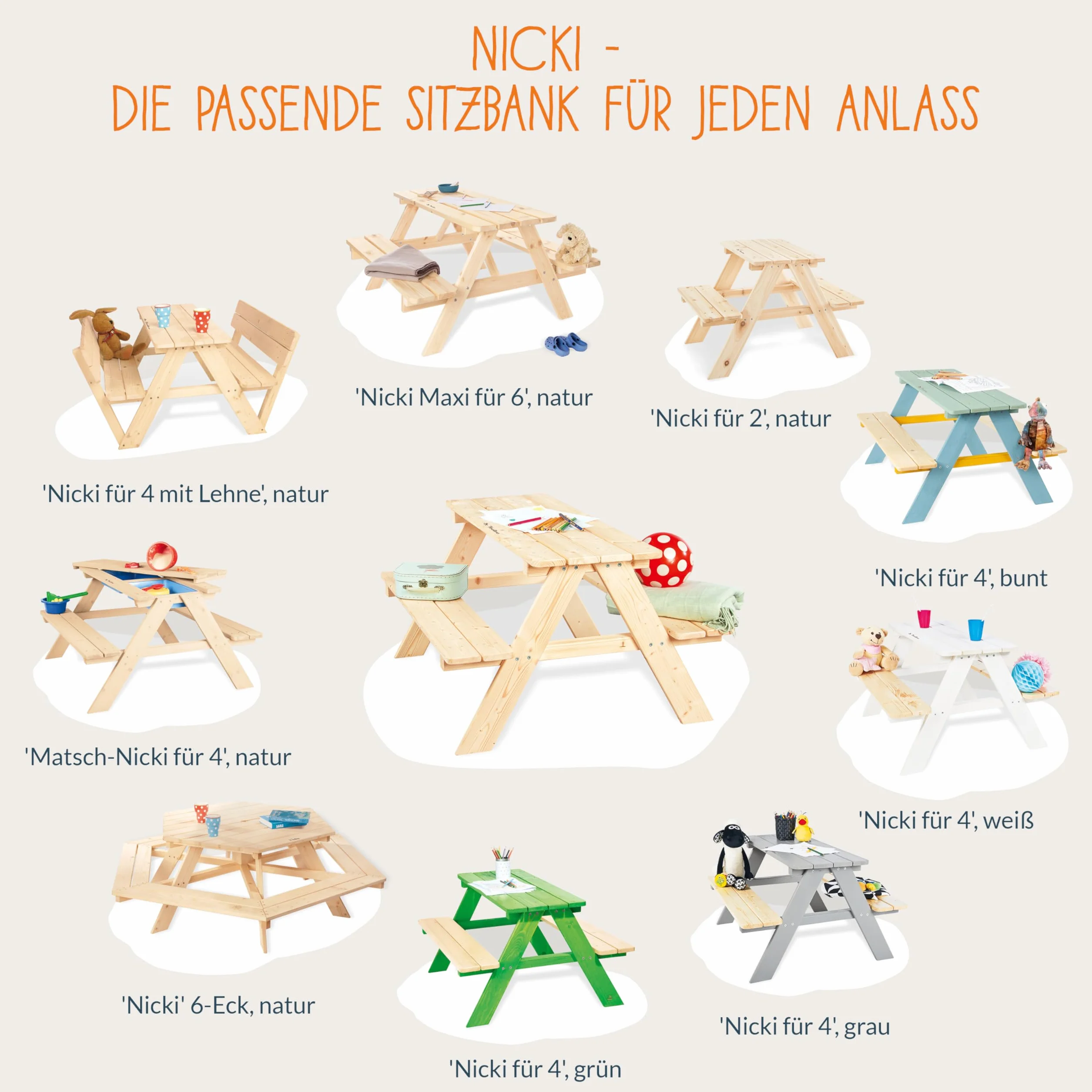 Pinolino Nicki Seggiolino Esagonale Legno massello 6 panche 1 Tavolo Bambini 2 Anni Naturale