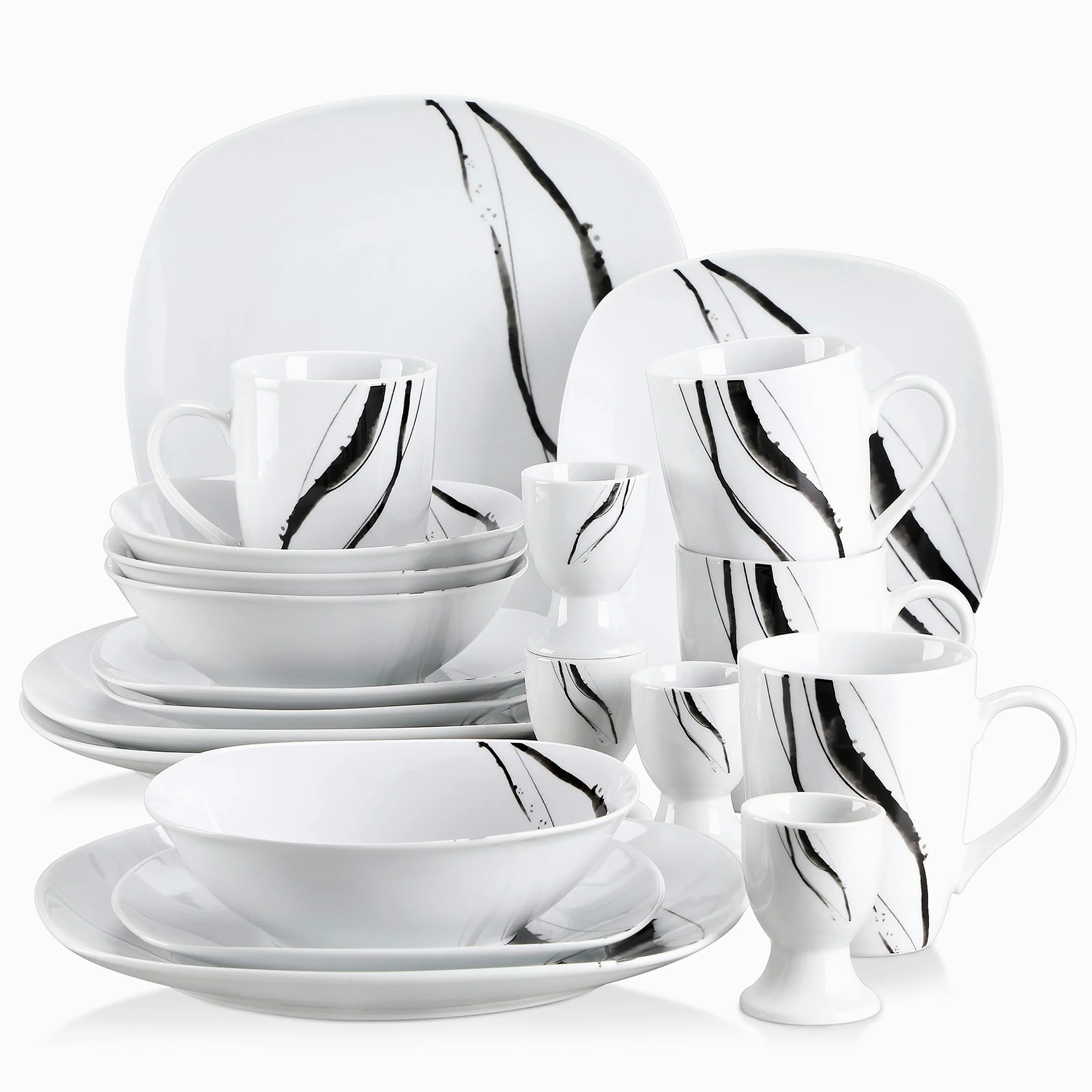 VEWEET TERESA Piatti Servizio in Porcellana Stoviglie Set 20 Pezzi con 4 Portauova, 4 Tazze Mugs 350 ml, 4 Ciotola per Cereali, 4 Piatti e 4 Piatti da Dessert per 4 Persone