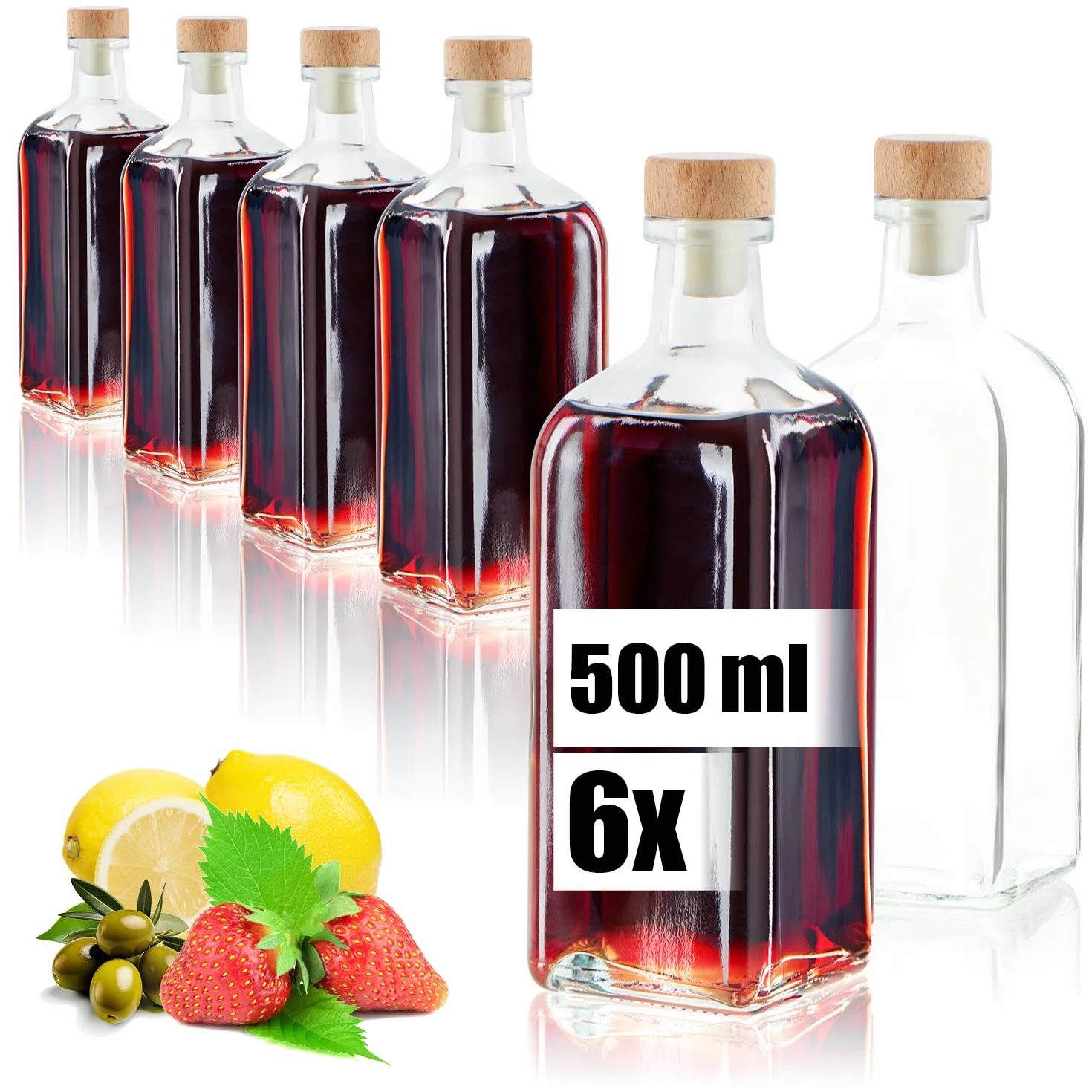 Bottiglie in Vetro 500 ml con Tappo in Sughero, Contenitori Vuoti per Olio Aceto Liquori
