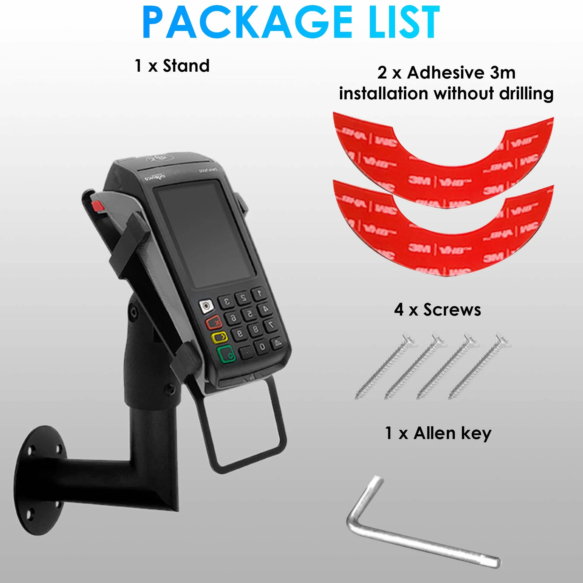 Supporto Ergonomico per Terminale di Pagamento POS da Muro Ingenico DESK 3200/3500/5000 - Stand POS Bancomat con Maniglia, Rotazione 180° e Inclinazione 45°, Installazione a Parete