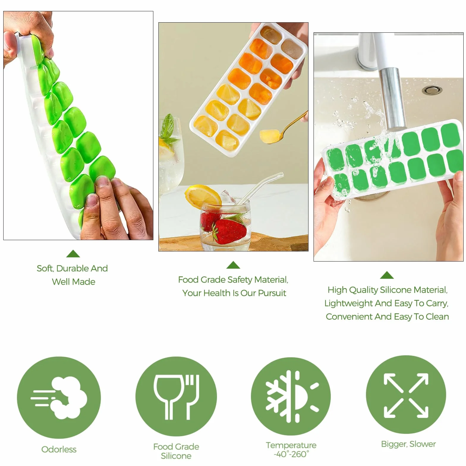 Stampo Per Ghiaccio In Silicone Con Coperchio 2 Pezzi, Vassoi Cubetti Ghiaccio Quadrati Senza BPA