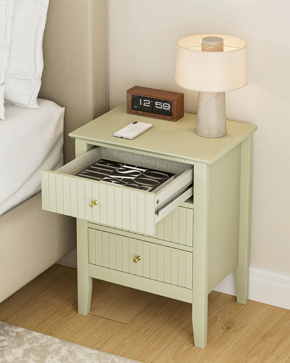 HEYZOEY Comodino con 3 cassetti, comodino, cassettiera, tavolino per camera da letto e soggiorno (verde pistacchio, 45 x 33 x 61 h)