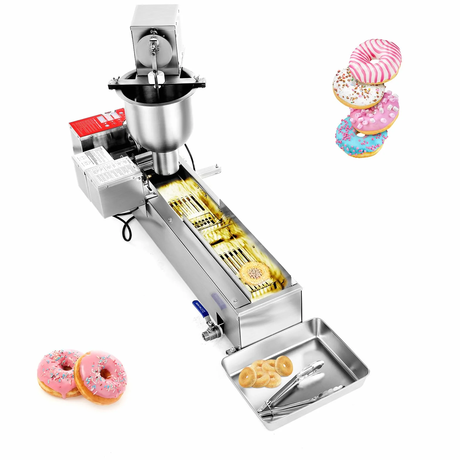 VEVOR Macchina Automatica per Ciambelle, Attrezzatura Commerciale per Ciambelle a 1 Fila, Macchina in Acciaio Inox Intelligente per Ciambelle con Stampi da 3 Dimensioni 90 Pezzi Ogni Ora