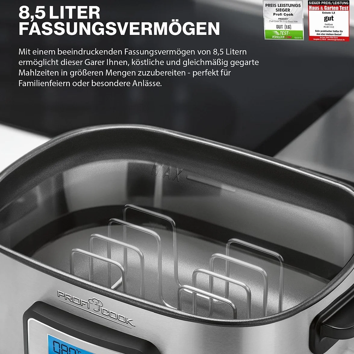 ProfiCook PC-SV 1112 Sous Vide 8,5L con timer 72 ore, slow cooker, yogurtiera, funzione keep warm