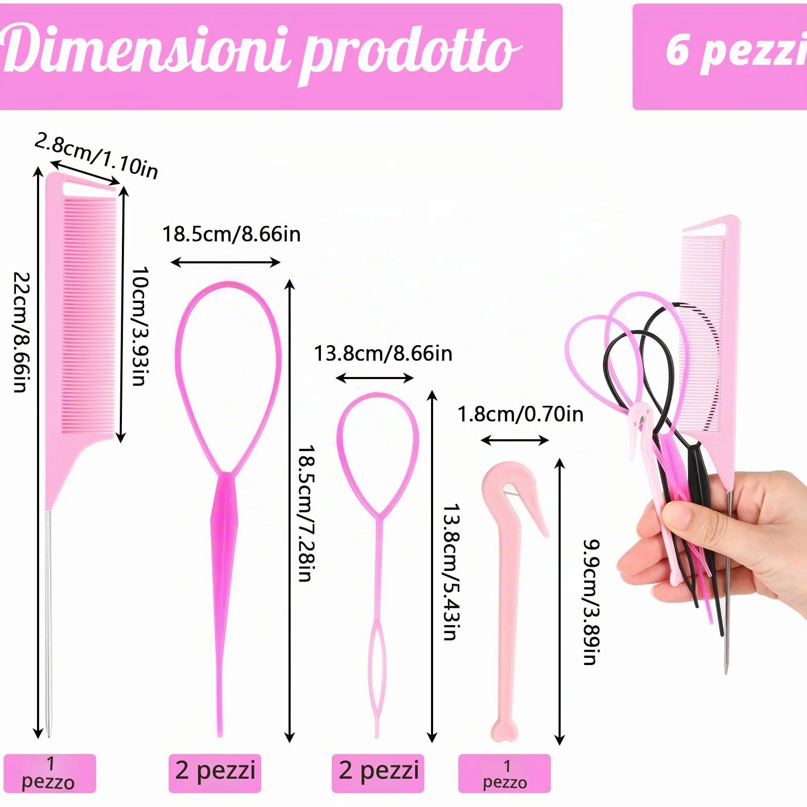 Set Accessori per Capelli Donna 6 Pezzi Strumenti Styling Fasce Twist