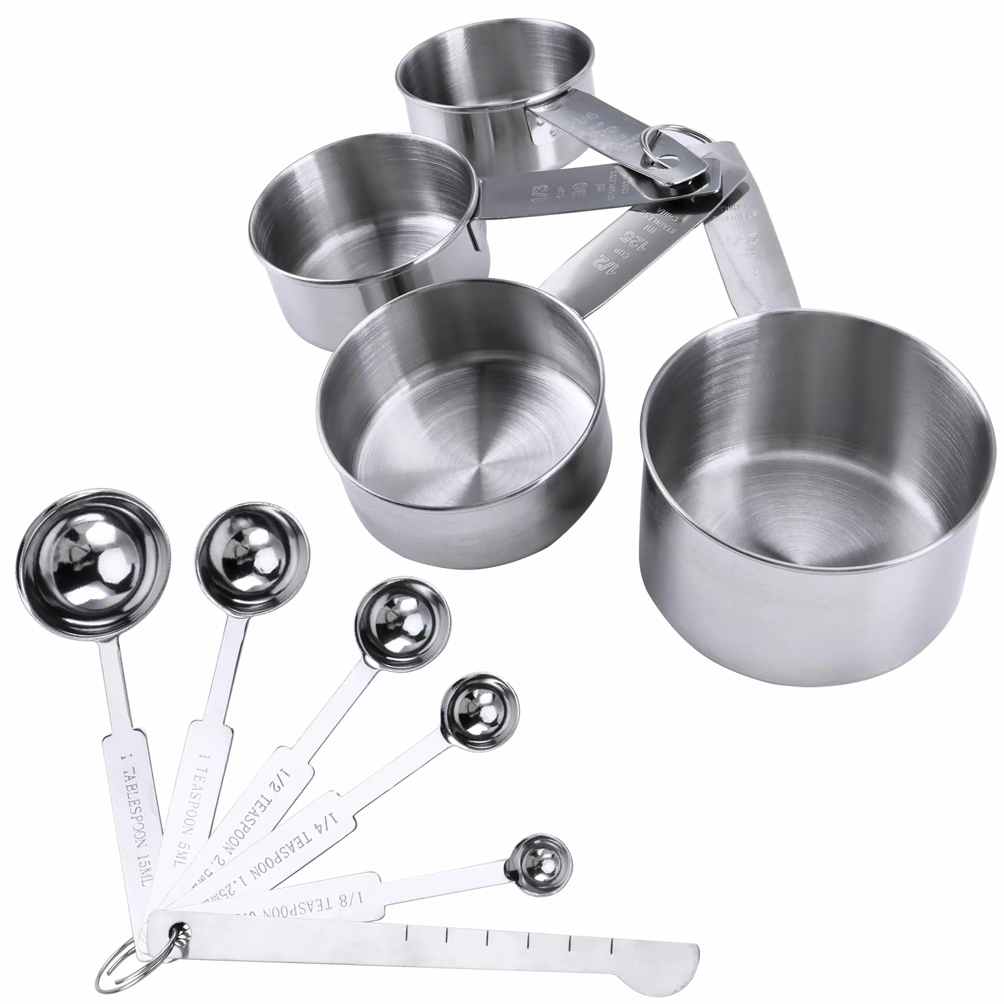 10pz Acciaio Inossidabile Misurare tazze e Cucchiai Dosatori Misurini Cucina in Acciaio Inox 304 Cucchiai Graduati Measuring Spoons Cucchiaio Dosatore per Dolci Ingredienti Cottura