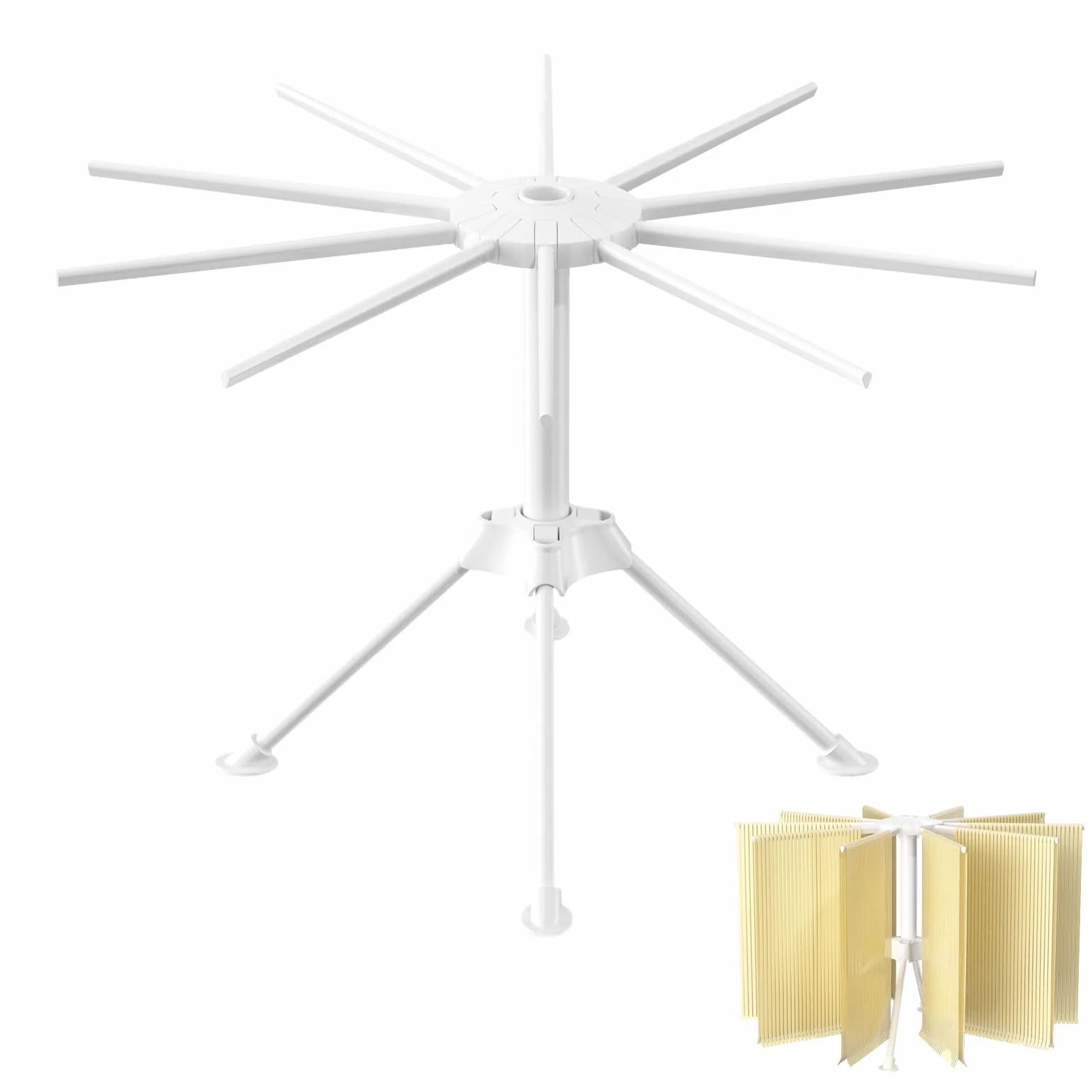 Stendi Pasta Fresca, Essiccatore per Pasta con 10 Bracci Estensibili, Stendino Pieghevole per Pasta, Supporto per Spaghetti, Stendino per Spaghetti Freschi Fatti in Casa per Tagliatelle
