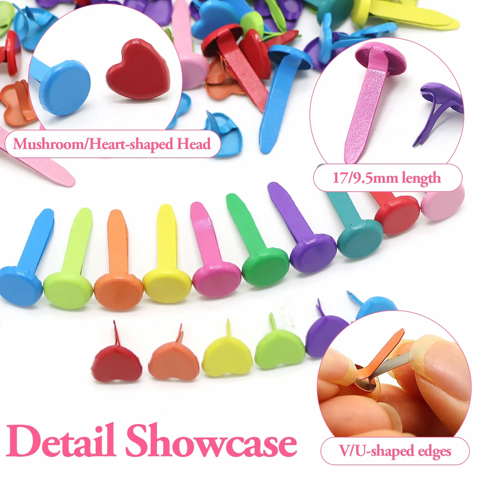 Fermacampioni multicolori pastello 200 pezzi, rotondi e a cuore per scrapbooking biglietti artigianato