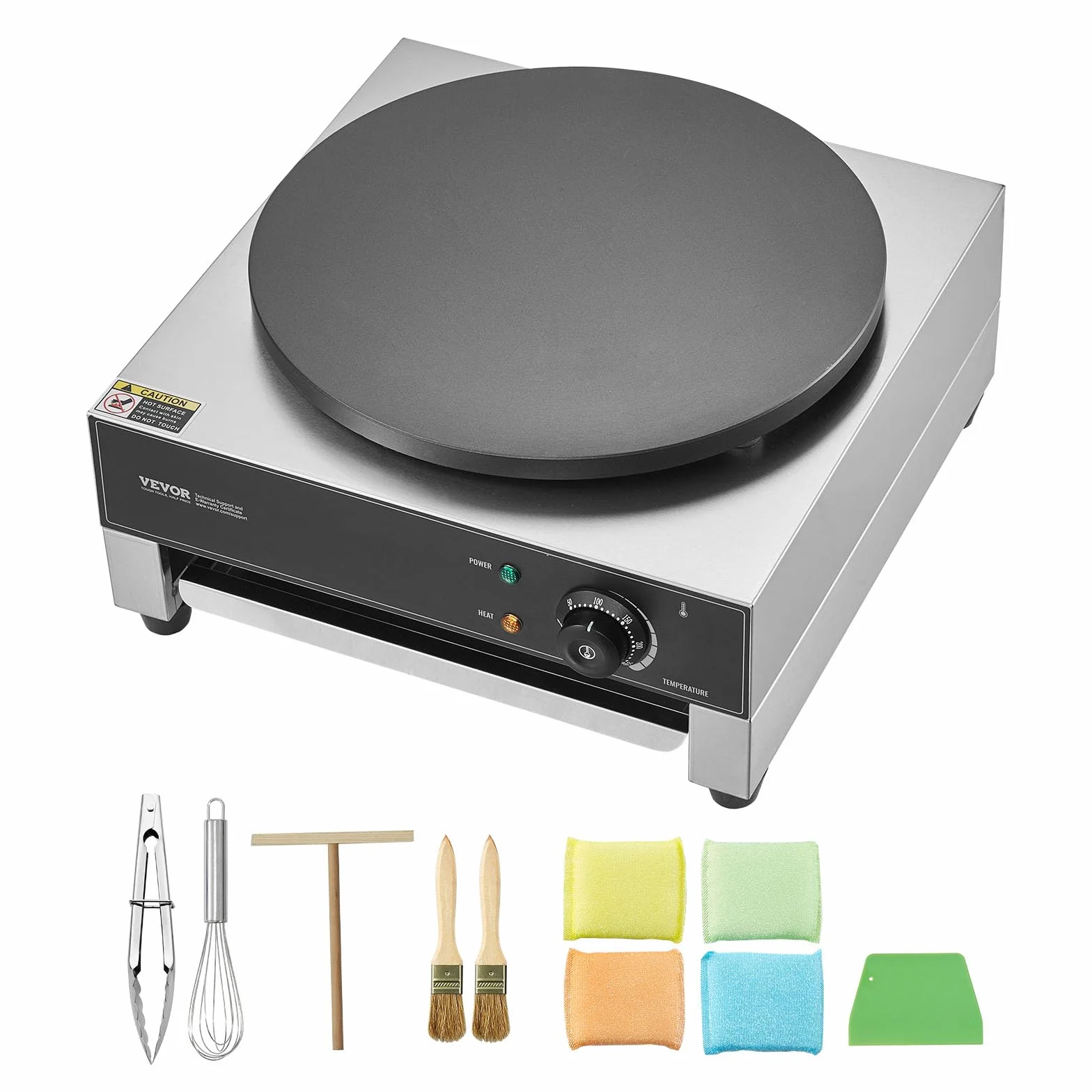 VEVOR Crepiera Elettrica Macchina per Crepes Commerciale 406 mm Piastra Piana 1700 W Acciaio Inox Antiaderente