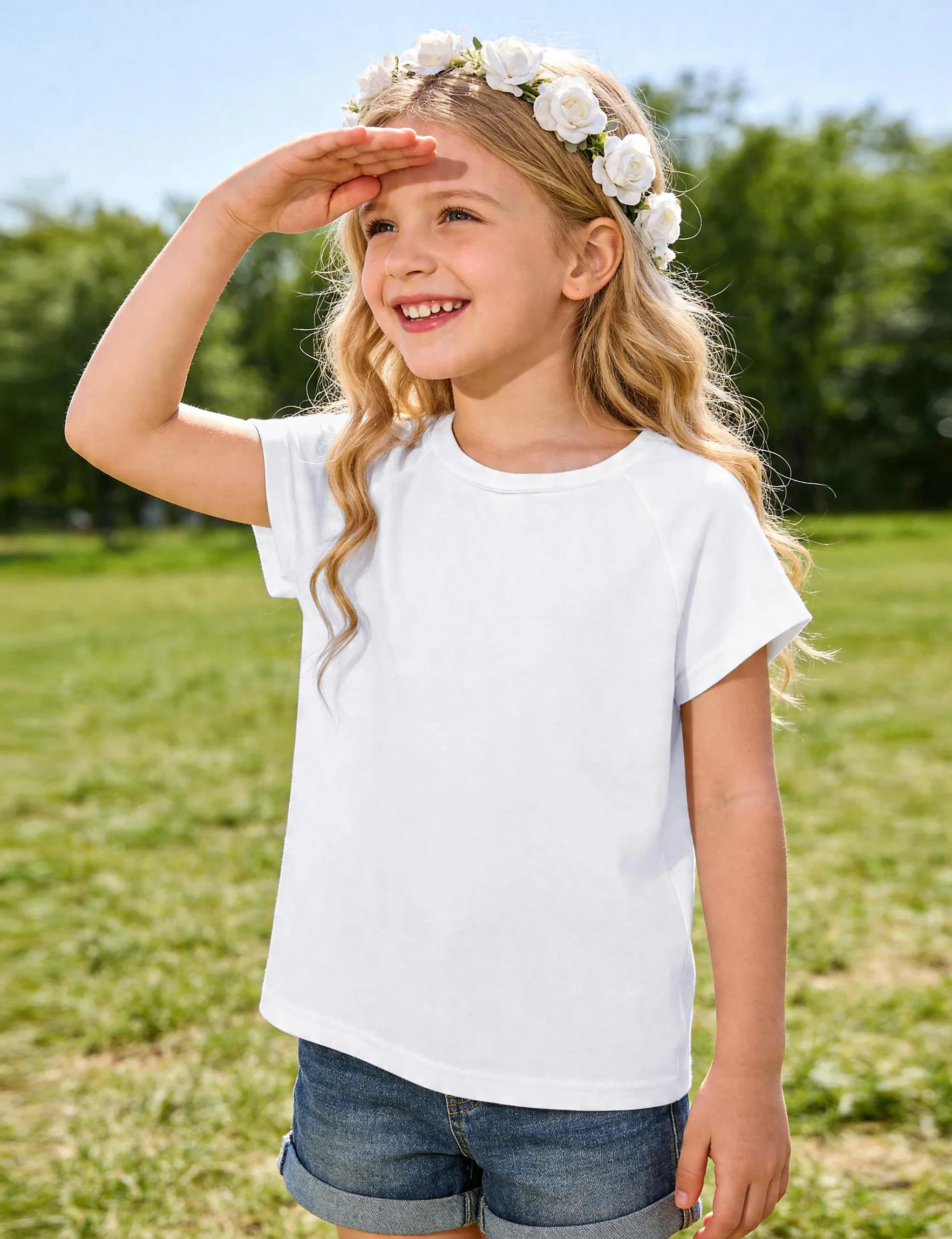 T-Shirt Bambina Manica Corta Girocollo, Maglietta Estiva in Cotone Morbido e Traspirante, Top Casual Oversize Tinta Unita, per Ragazze 6-14 Anni
