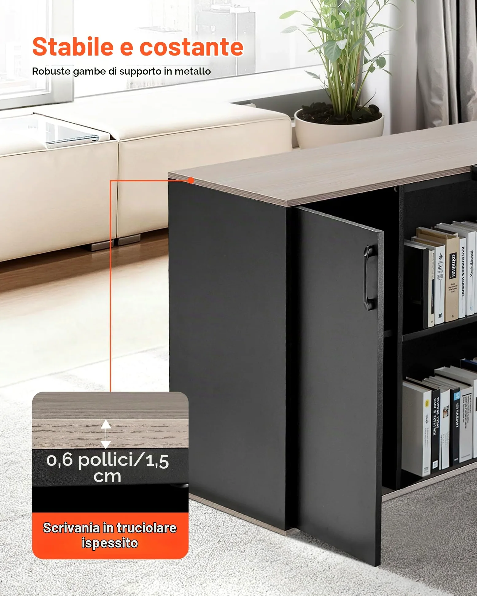 VEVOR Scrivania Direzionale a L, Ampia Scrivania in Legno Moderna per Ufficio con Cassetti, Mobiletto Portaoggetti e Supporto per CPU, Capacità di Carico di 158,7 kg, per Computer per Lavoro, Studio