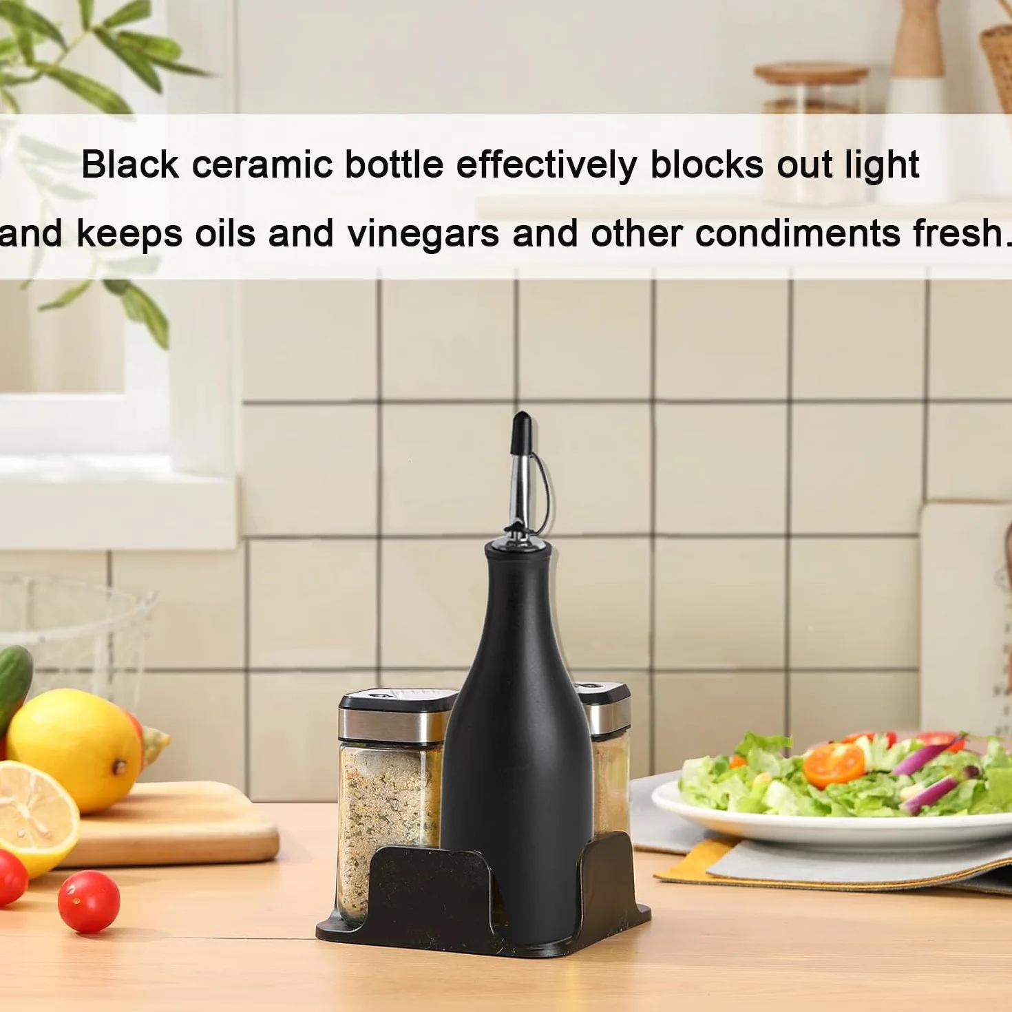Oliera Salvagoccia In Ceramica, Dispenser In Ceramica per Olio D'Oliva, Bottiglia Di Olio Con Ugello a Gravità, Con Imbuto, Sottosmalto Ad Alta Temperatura, per Oli, Aceti, Utensili Da Cucina, Nero
