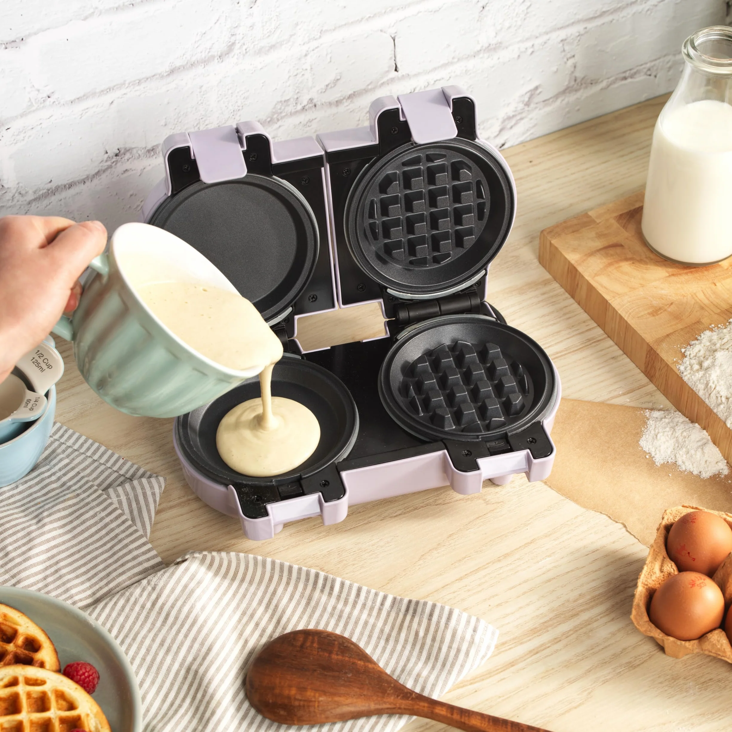 Petra PT5923PPVDE Doppia Mini Macchina per Snack - Piastra per Waffle Belga, Piastre Antiaderenti Rimovibili, Compatta, Facile da Pulire, per Pancake, 1100W