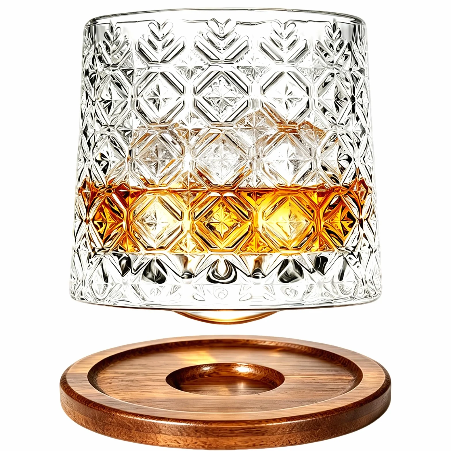 Calice da Acqua Rotante 275 ML Bicchiere Whisky Cristallo Sottobicchiere Bambù