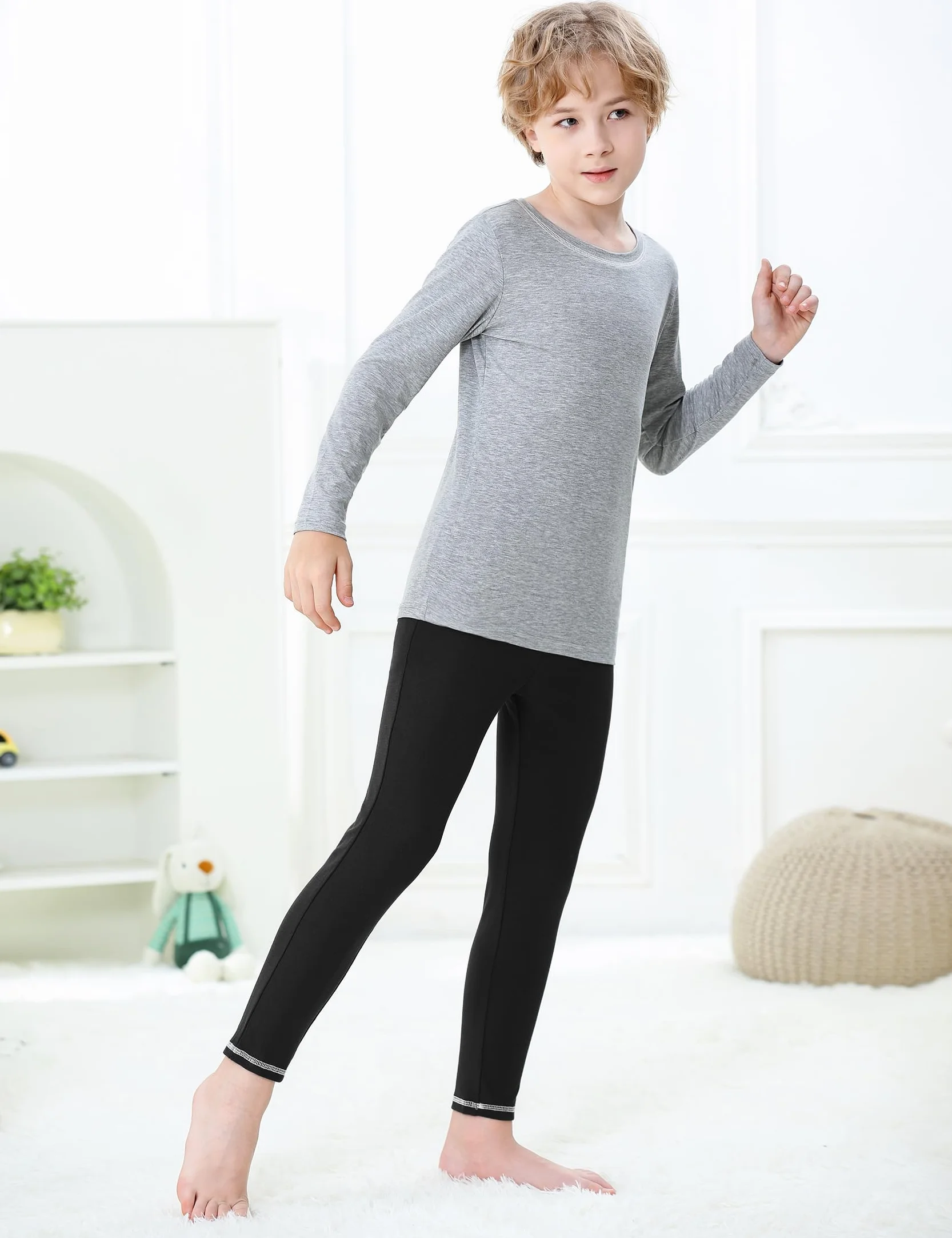 Terecey Pantaloni Termici Bambino Calcio Cotone Leggins Termici Bambina Elasticizzato e Traspirante Pantaloni Termici Ragazzo Bambini Termica Calcio Bambino Invernale Nero L