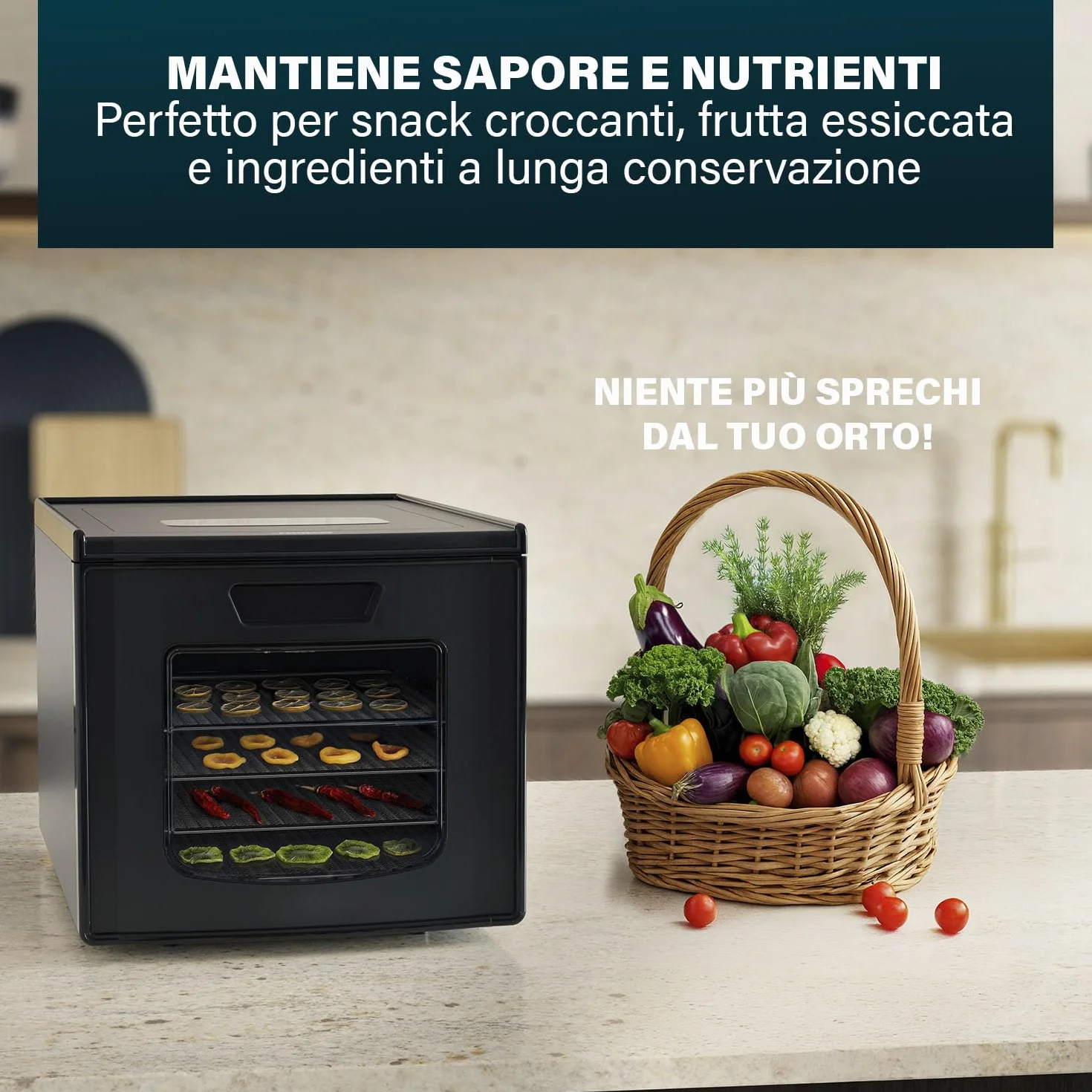 Princess Food Dehydrator con 6 Vassoi in Acciaio Inox, Temperatura Regolabile, Display Touch, Timer fino a 48 Ore, 550 W, 01.112398.01.001