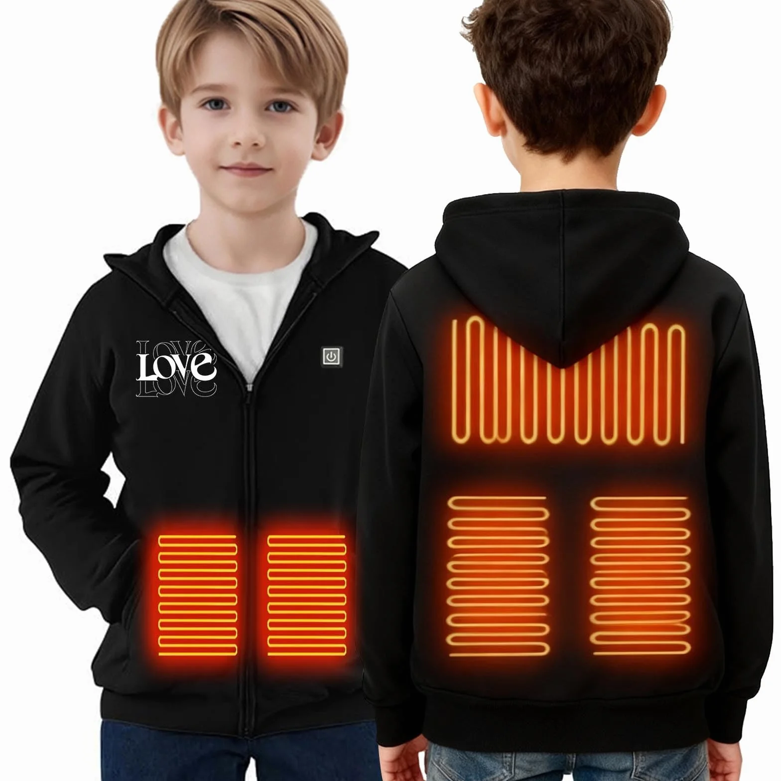 Felpe Riscaldato per Bambini Felpa Riscaldata Elettrico USB Giacca con 3 Livelli di Temperatura Pullover Riscaldante Calda Hoodie Isolante Invernale Sweatshirt Casual Abbigliamento
