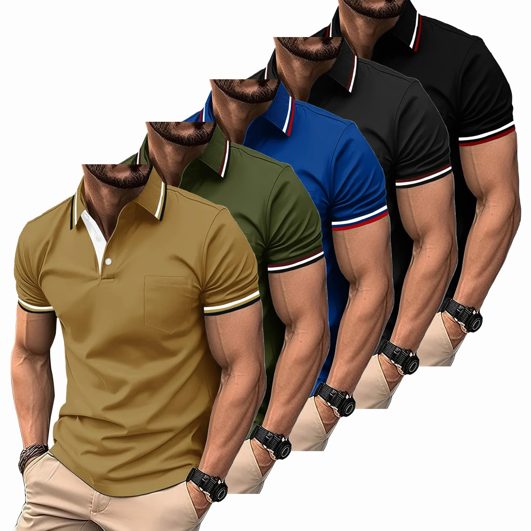 ZITY Polo Uomo Maniche Corte Pacco da 5 Magliette Leggera Traspirante T Shirt Primavera Estate Lavoro Vacanze