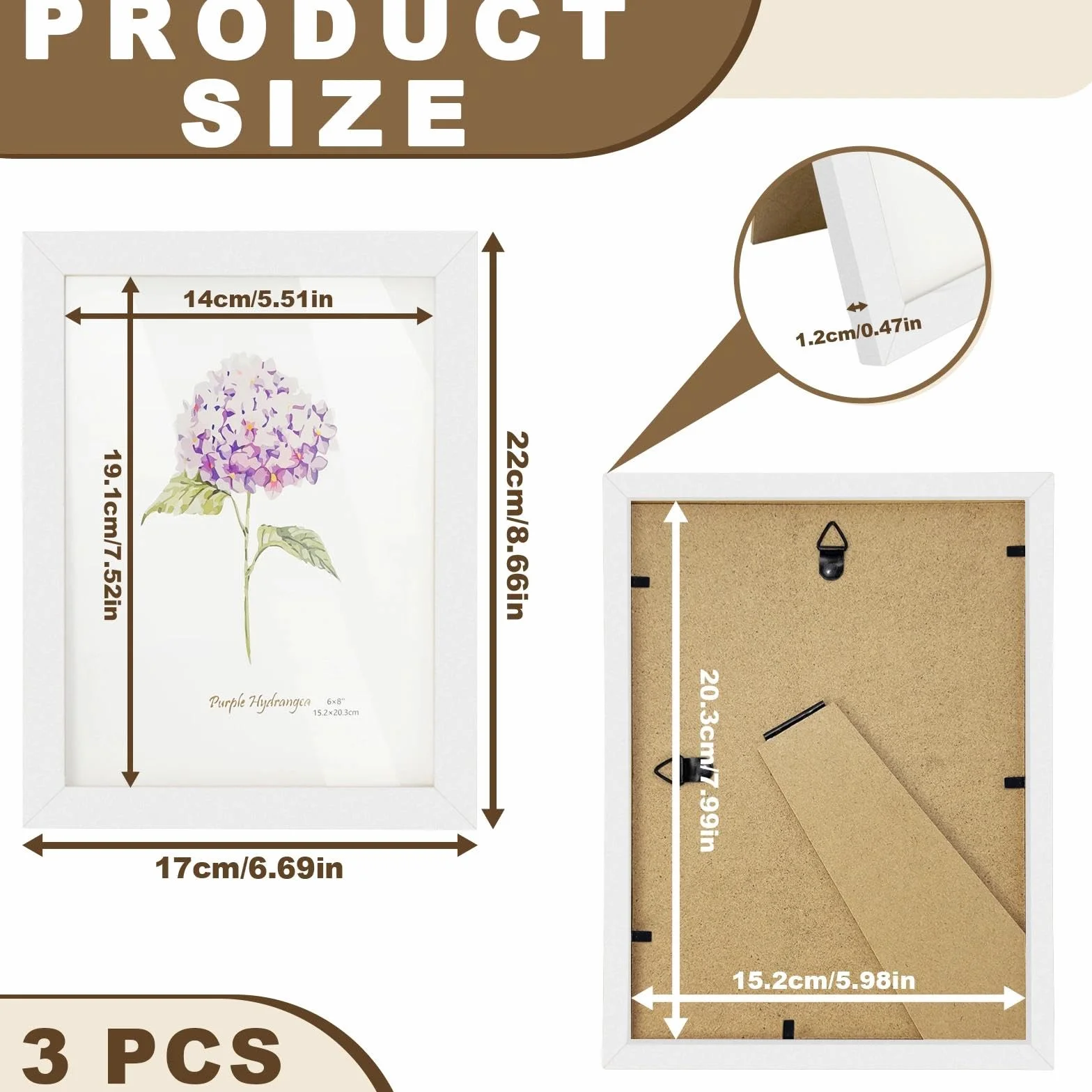 set da 3 Cornice portafoto, 15x20 cm in legno bianco, luminoso decorazione parete boho nordico, per foto ricordi poster facile da appendere o appoggiare, ideale per casa studio e ufficio