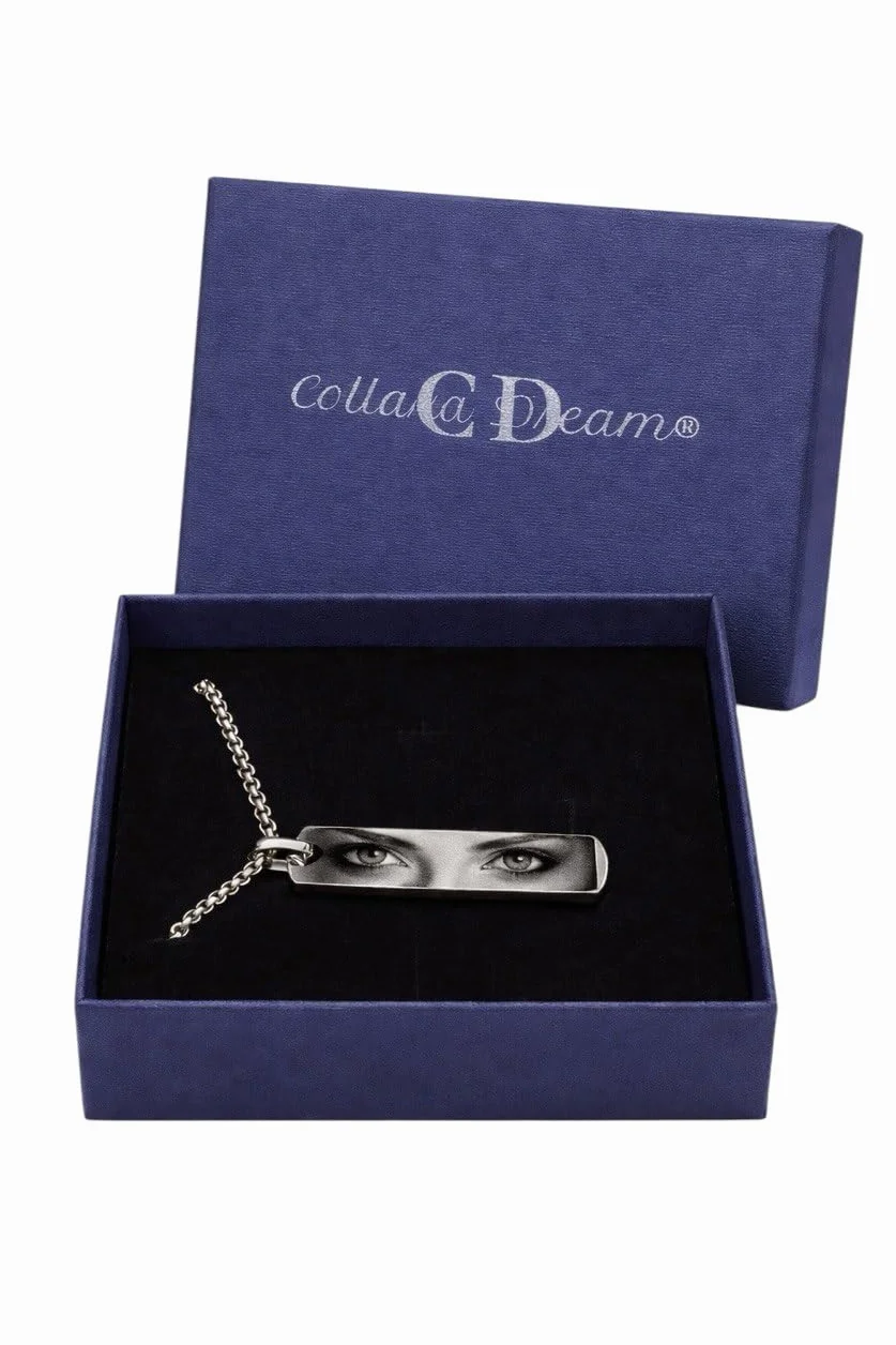 Collana Personalizzata Bifacciale in Acciaio – Incisione Sguardo e Frase – Idea Regalo Uomo Donna