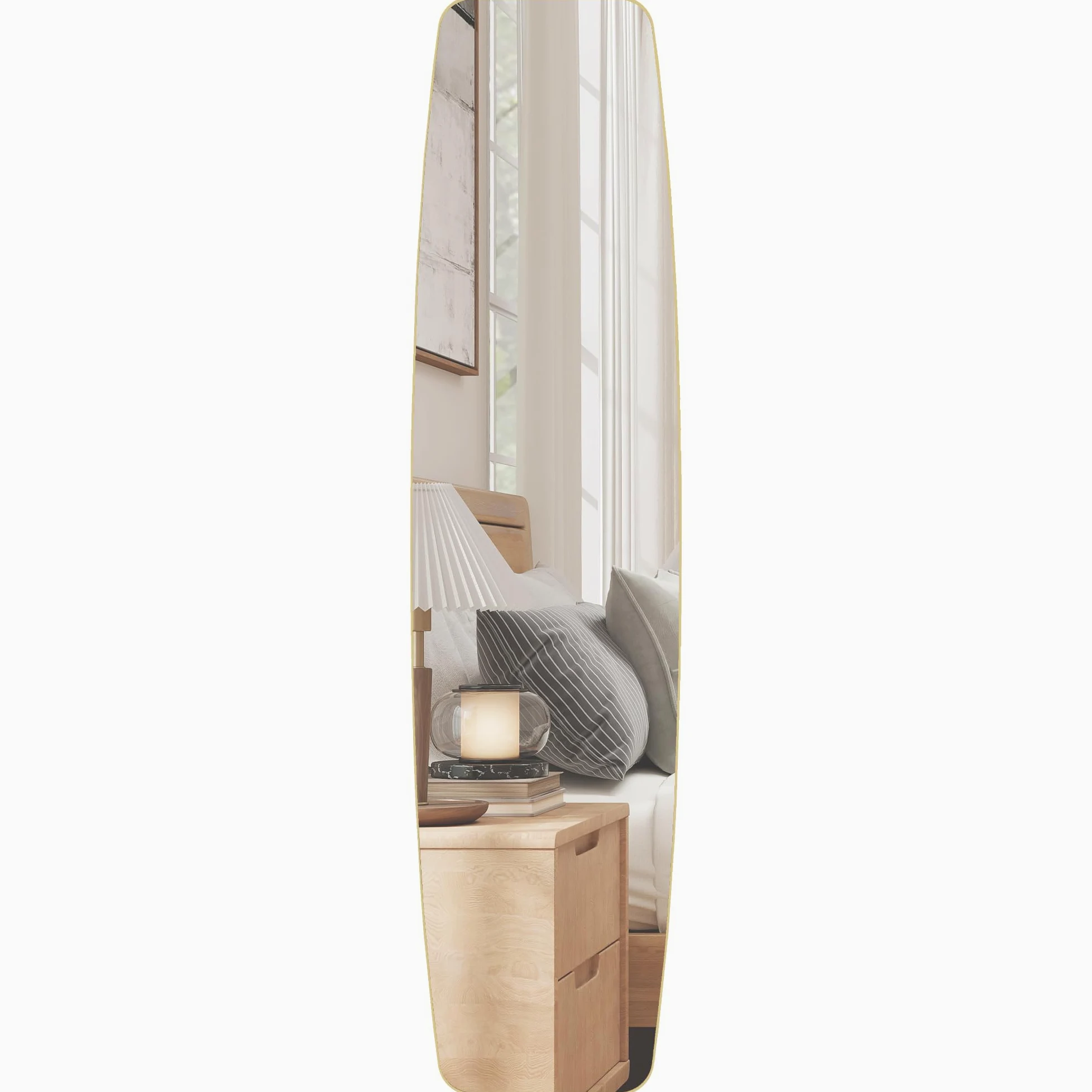 HOMCOM Specchio da parete, 160 x 40 cm, con angoli arrotondati, finestra con cornice in metallo, decorazione per corridoio, camera da letto, soggiorno, oro