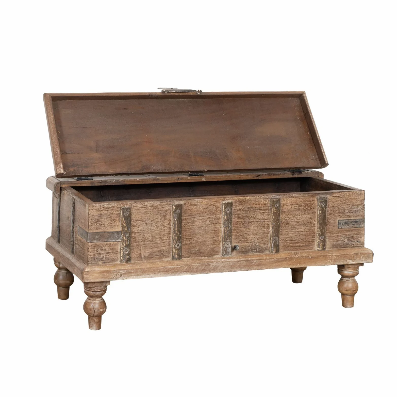 Biscottini Baule legno con panca contenitore 124x46x58 cm - Baule da interno in legno riciclato - Panca legno portagiochi vintage