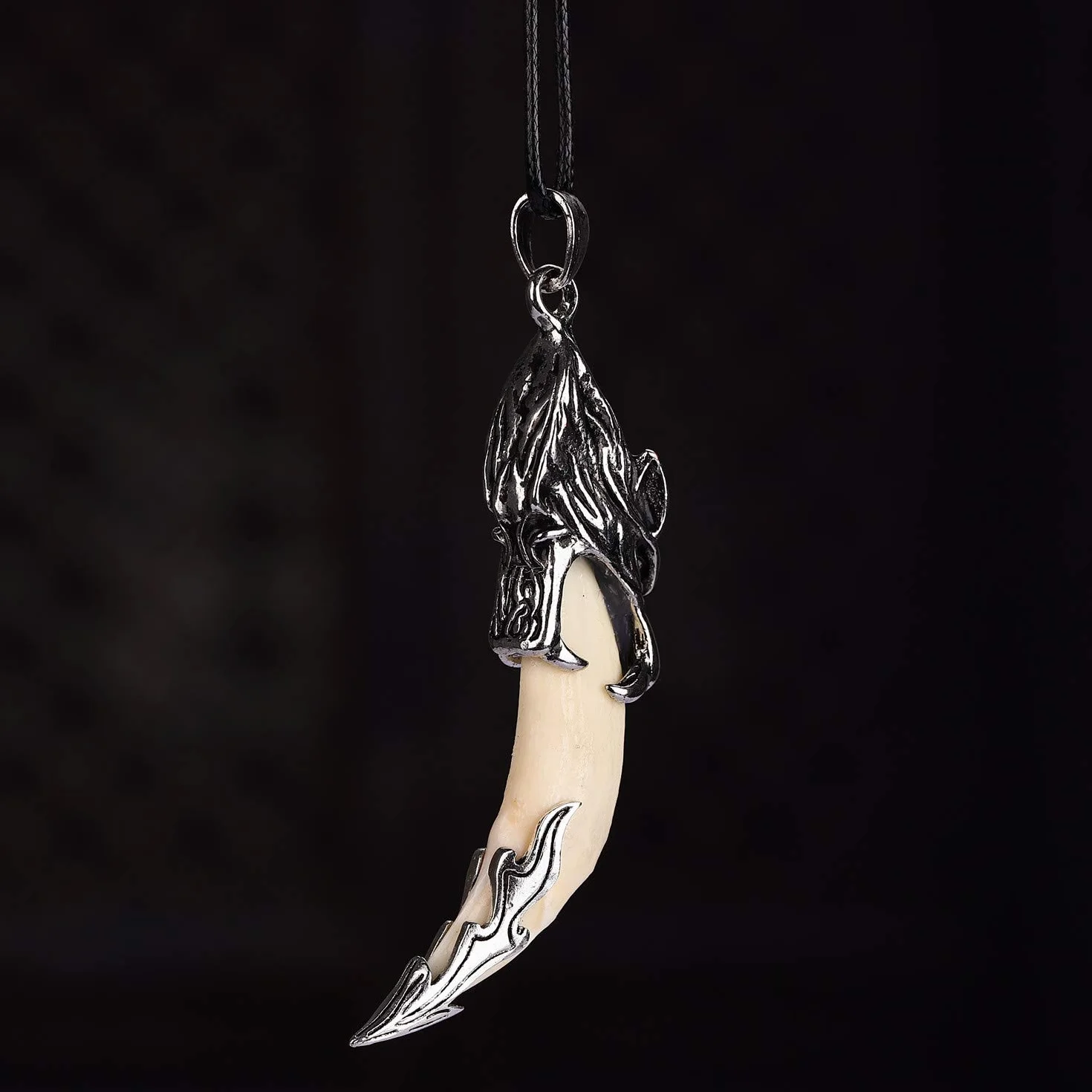 Collana uomo argento stile vintage ciondolo Dente di lupo 62 mm
