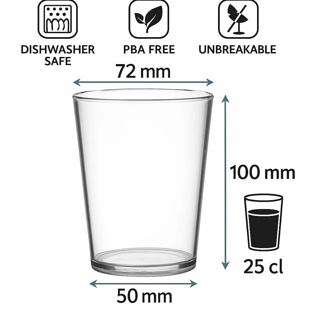 Bicchiere in Plastica Riutilizzabile Akua Trasparente 25 Bordo 20 cl - 6 Pezzi Lavabile in Lavastoviglie Made in Italy