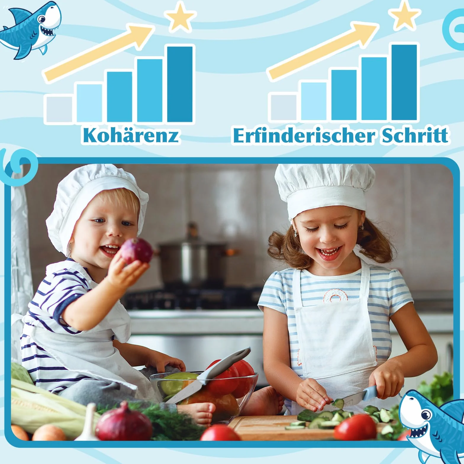Kindermesser 2-teiliges Küchenmesser-Set Zum Schneiden Haie Blau grau, Edelstahl, Perfekte Geschenke für Weinachten Geburtstag