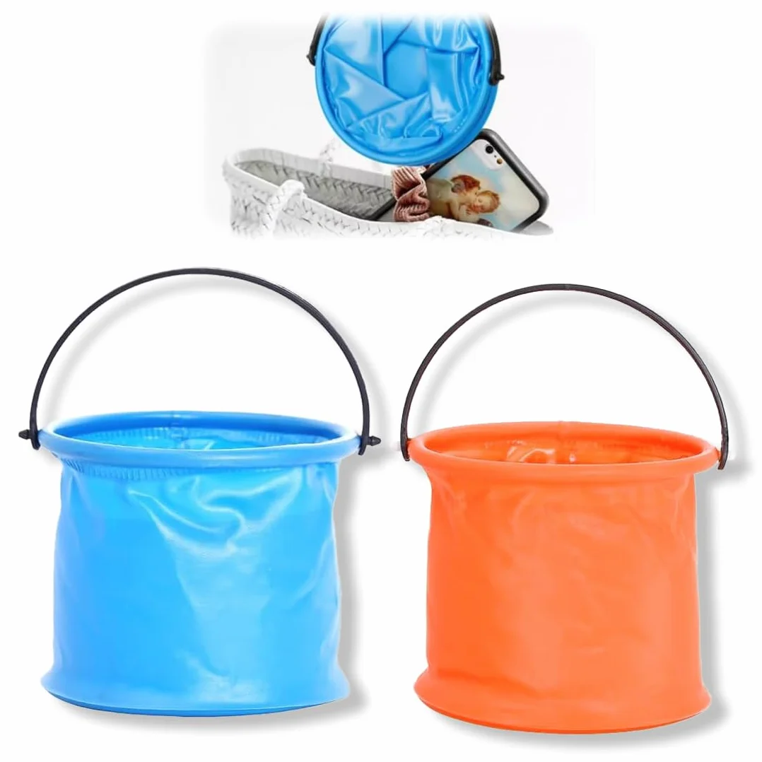 2 Pcs Secchiello Pieghevole Spiaggia Secchio Portatile 2L Colorato Multiuso per Campeggio Pesca e Bambini