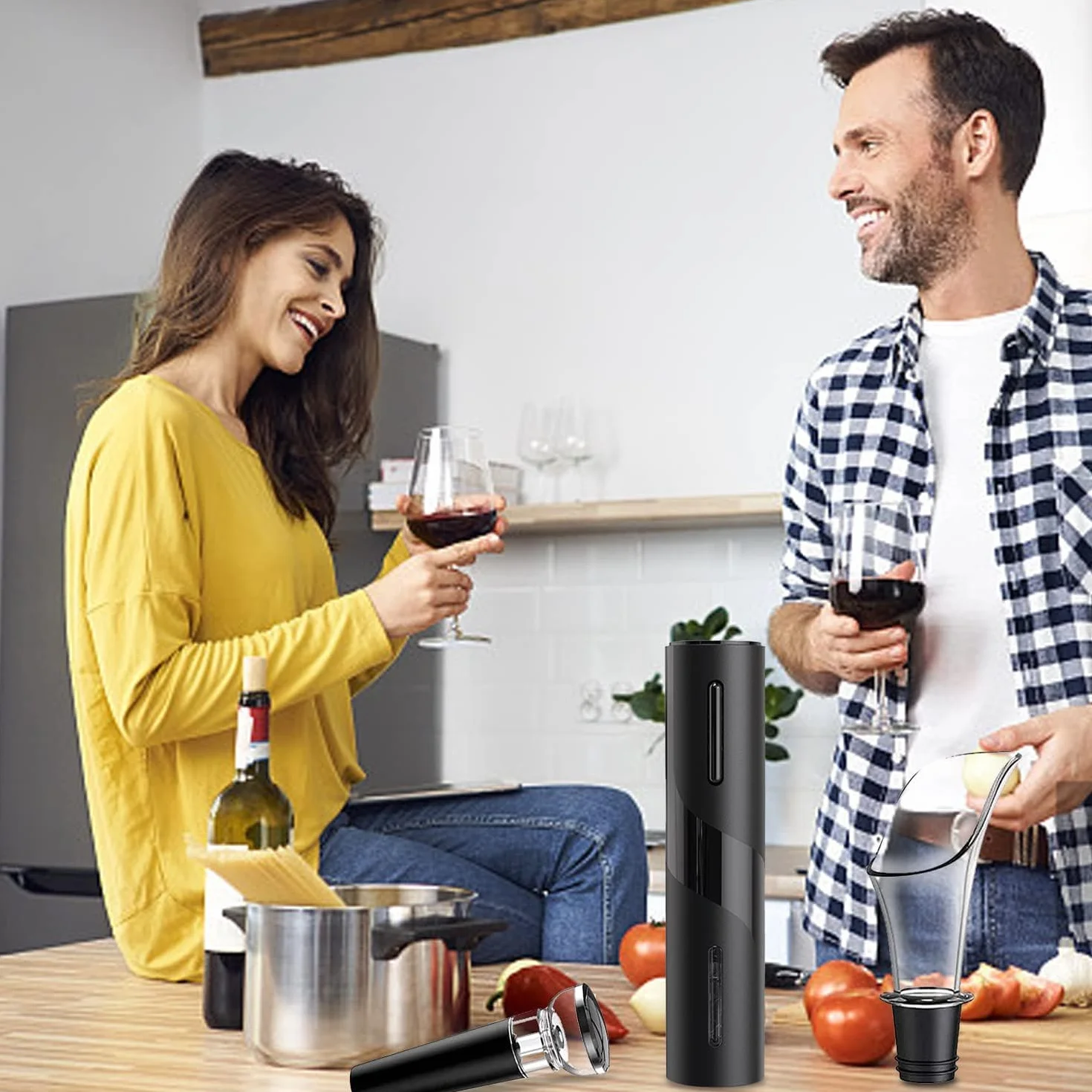 SQUADO Cavatappi Elettrico Professionale per Vino con Tagliapasta Stagnola e Tappo Sottovuoto