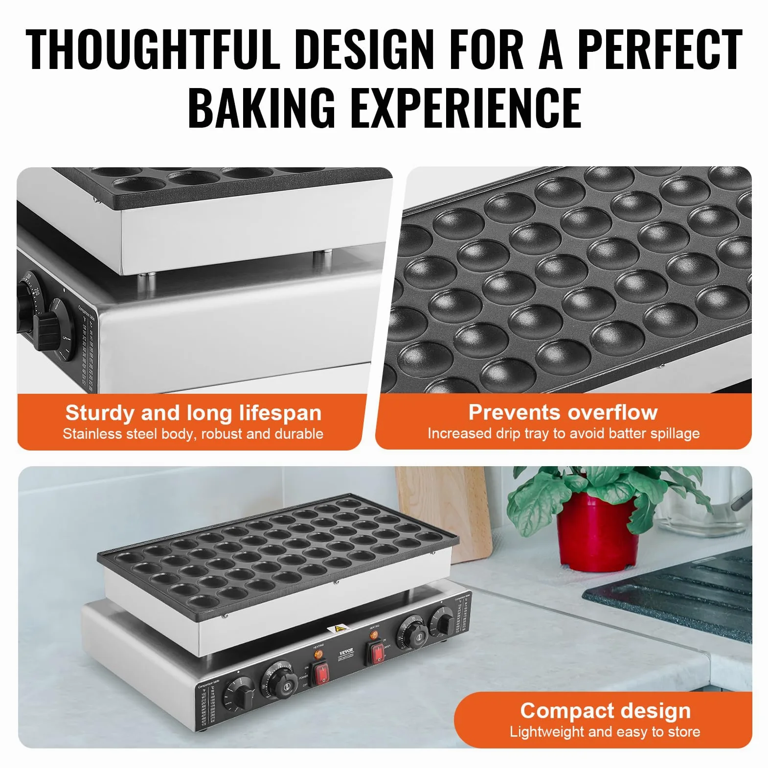 VEVOR Macchina per mini pancake olandese da cucina uso commerciale, 50 Pezzi, Diametro 43 mm, Macchina per mini dorayaki, 1700 W, Controllo di Temperatura Tempo, per Cucina commerciale feste evento