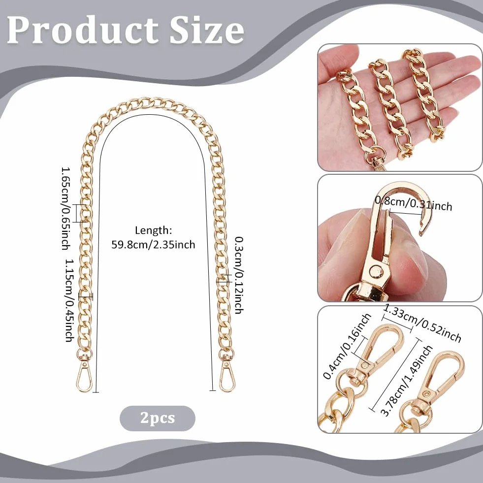 PH PandaHall Catena per Borsa Oro 60cm Catena Corta in Metallo Alluminio per Donna Borsetta