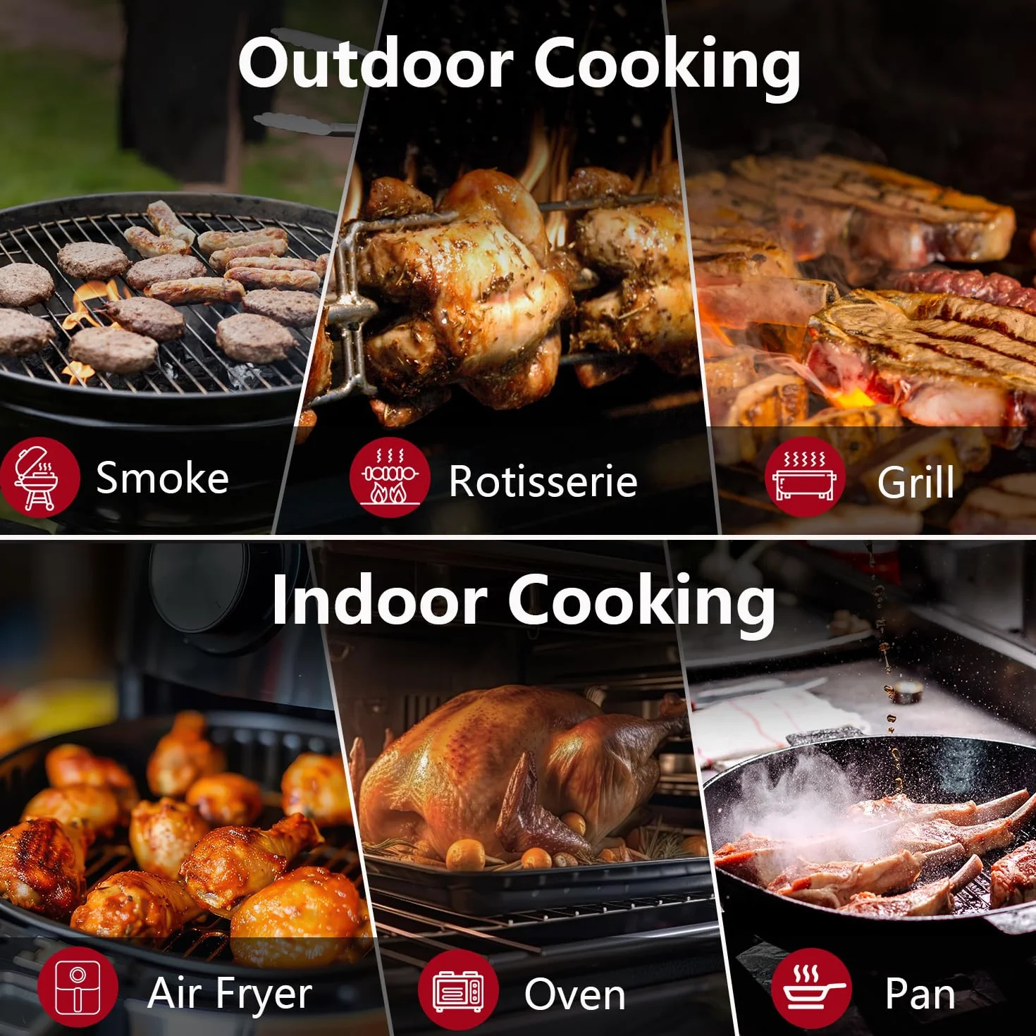 BFOUR Termometro per carne senza fili con 2 sonde, termometro per arrosti Bluetooth, digitale senza fili, per barbecue, controllo APP, precisione ± 0,5 ℃, termometro impermeabile per lavastoviglie