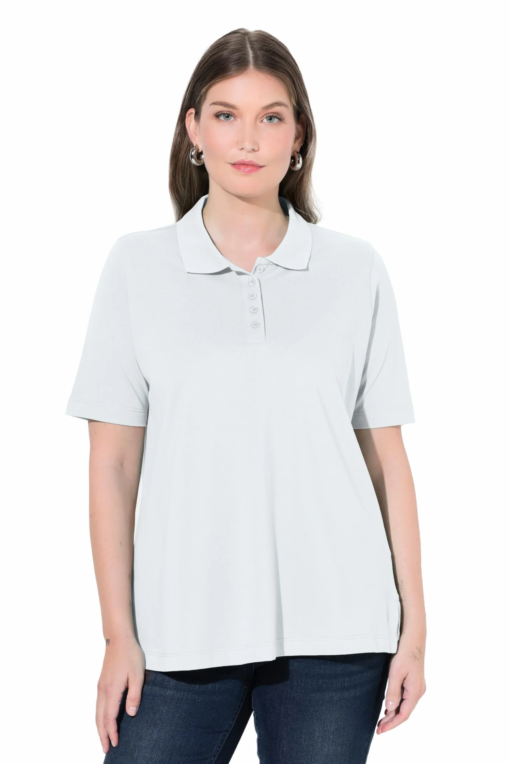 Ulla Popken Poloshirt, Längere Knopfleiste, Polokragen, Halbarm Maglietta Donna
