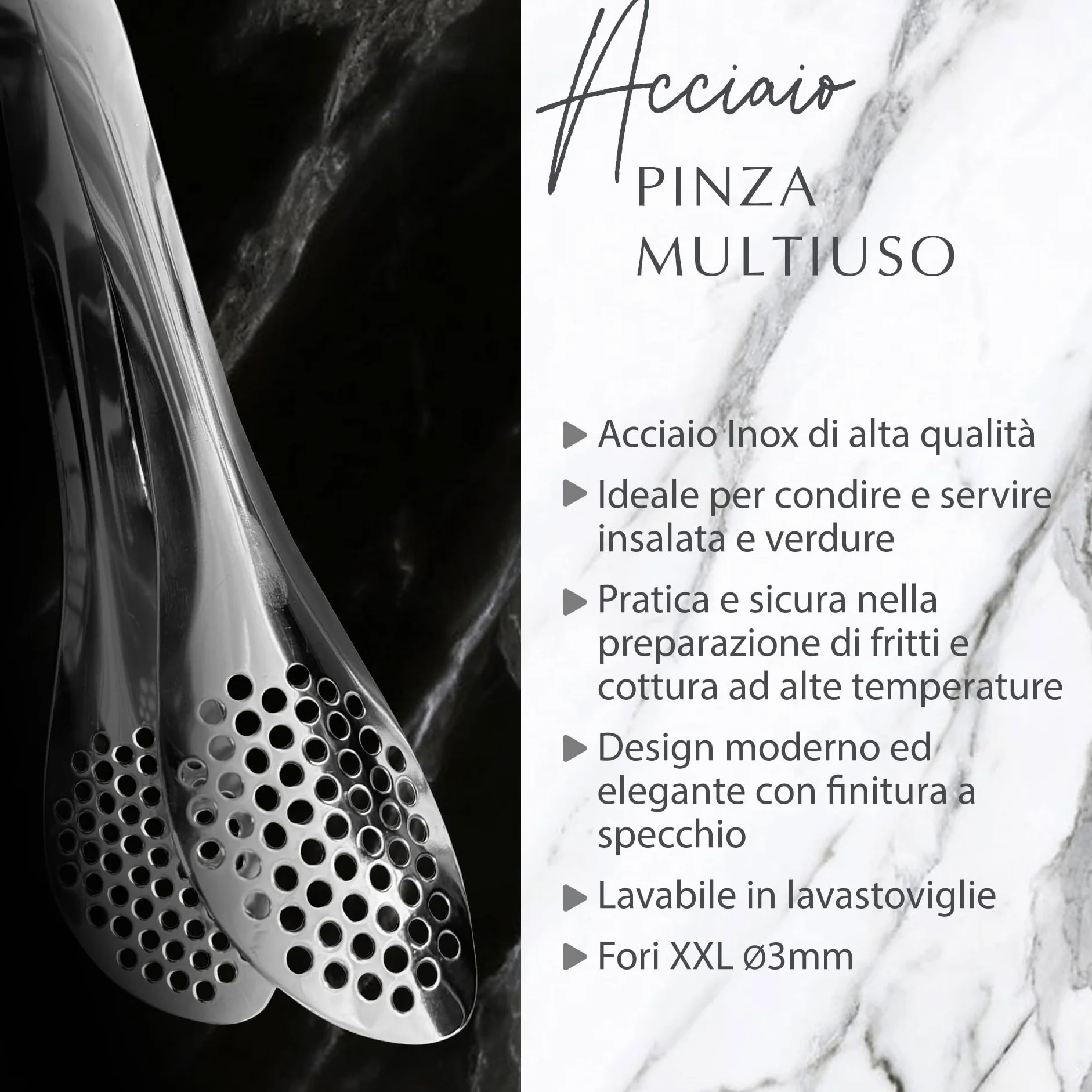 Fackelmann Pinza da Cucina in Acciaio Inox 22,5 cm per Insalata e Fritti