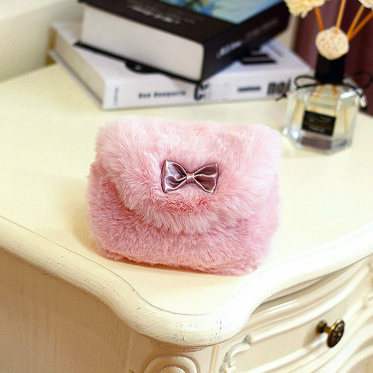 Borsa Piccola in Peluche, Borsetta Principessa Peluche, Borsa Peluche Bambina, per Bambini 3-5 Anni, Contenitore Chiavi, Fazzoletti, Maschere, Carte (Rosa)