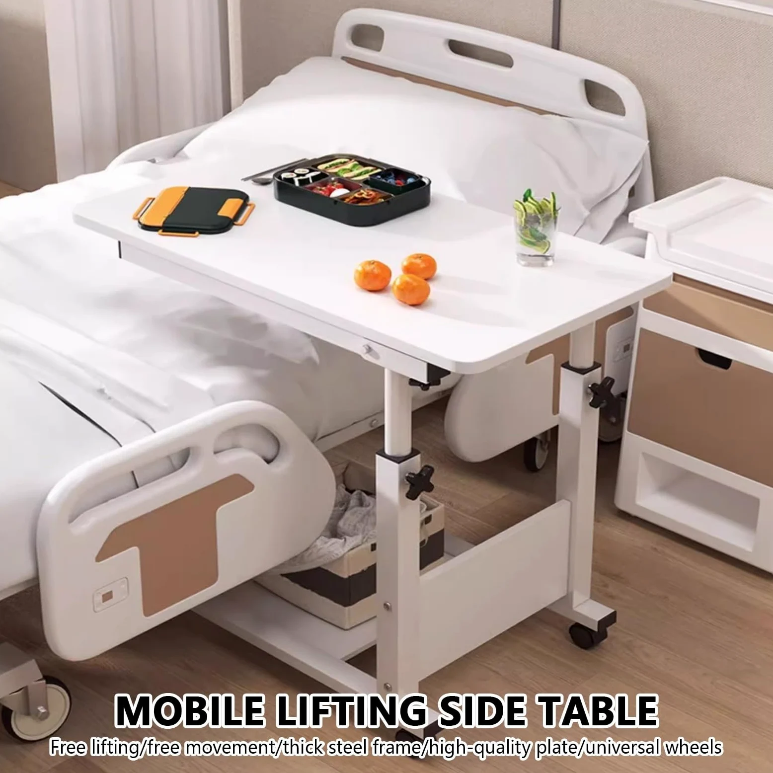 Tavolino da letto regolabile in altezza per laptop, tavolino con ruote, scrivania per casa, ospedale e divano