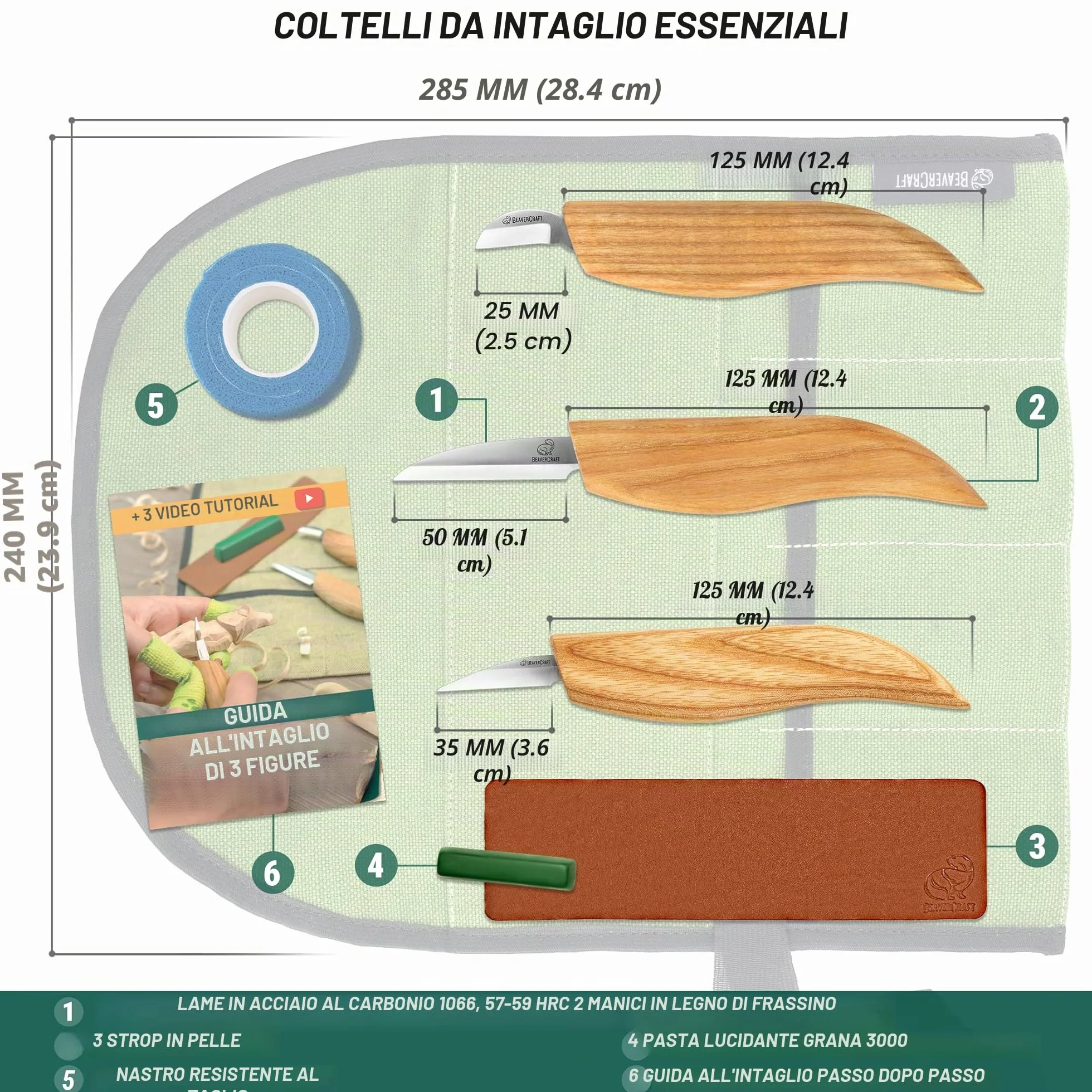 BeaverCraft S15 - Kit per intaglio del legno, set di strumenti per intaglio del legno, kit di coltelli da intaglio, set di coltelli da intaglio, per principianti