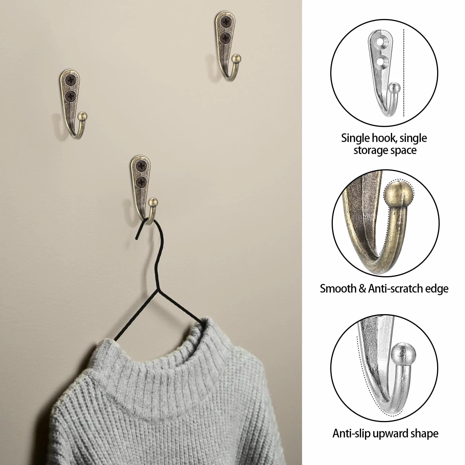 Ganci Appendiabiti da Parete Vintage in Metallo, 10 Pezzi con Viti per Cucina Bagno