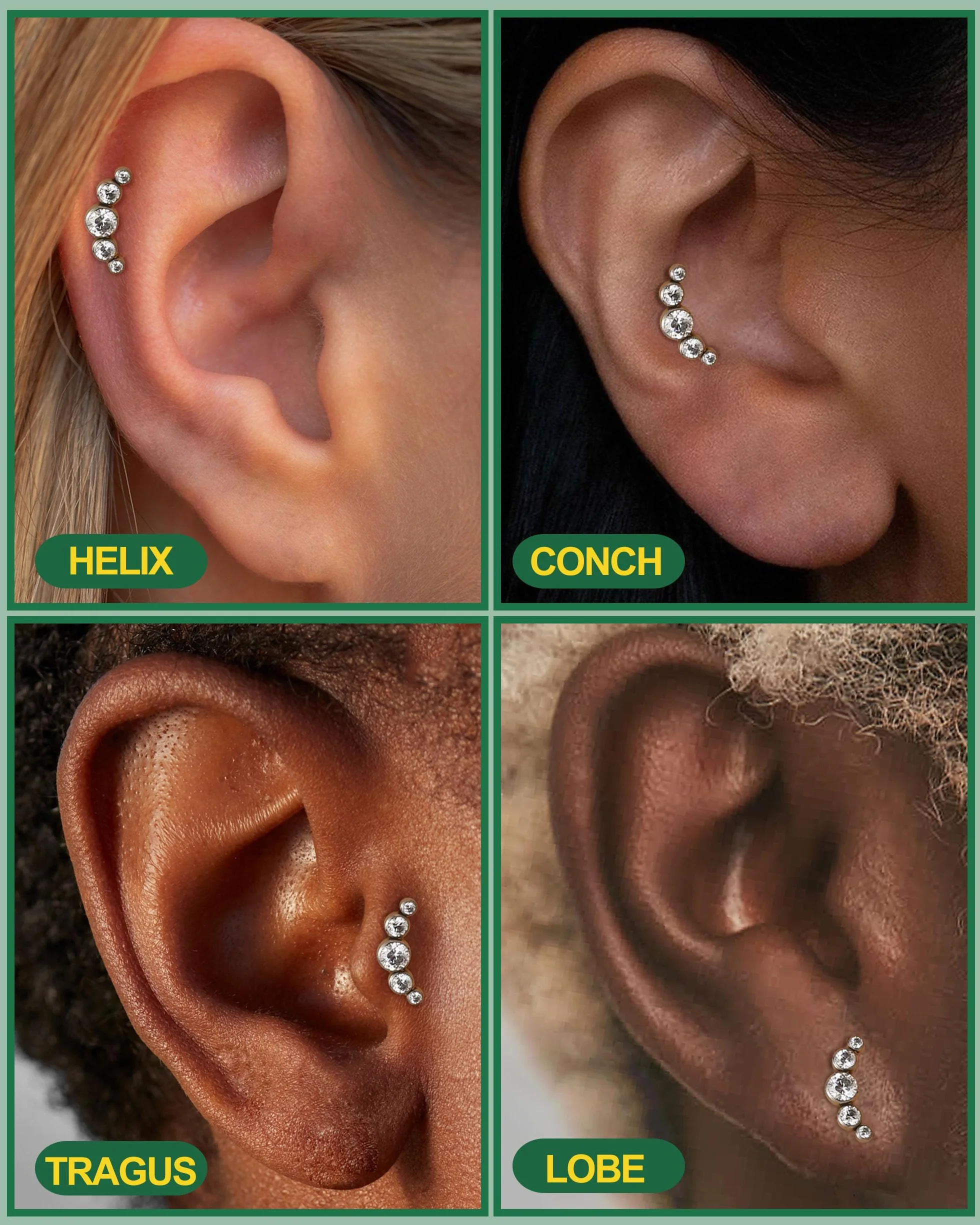 YADOCA G23 Titanio Piercing Orecchio Helix Filettato Internamente Ipoallergenico - Argento Oro