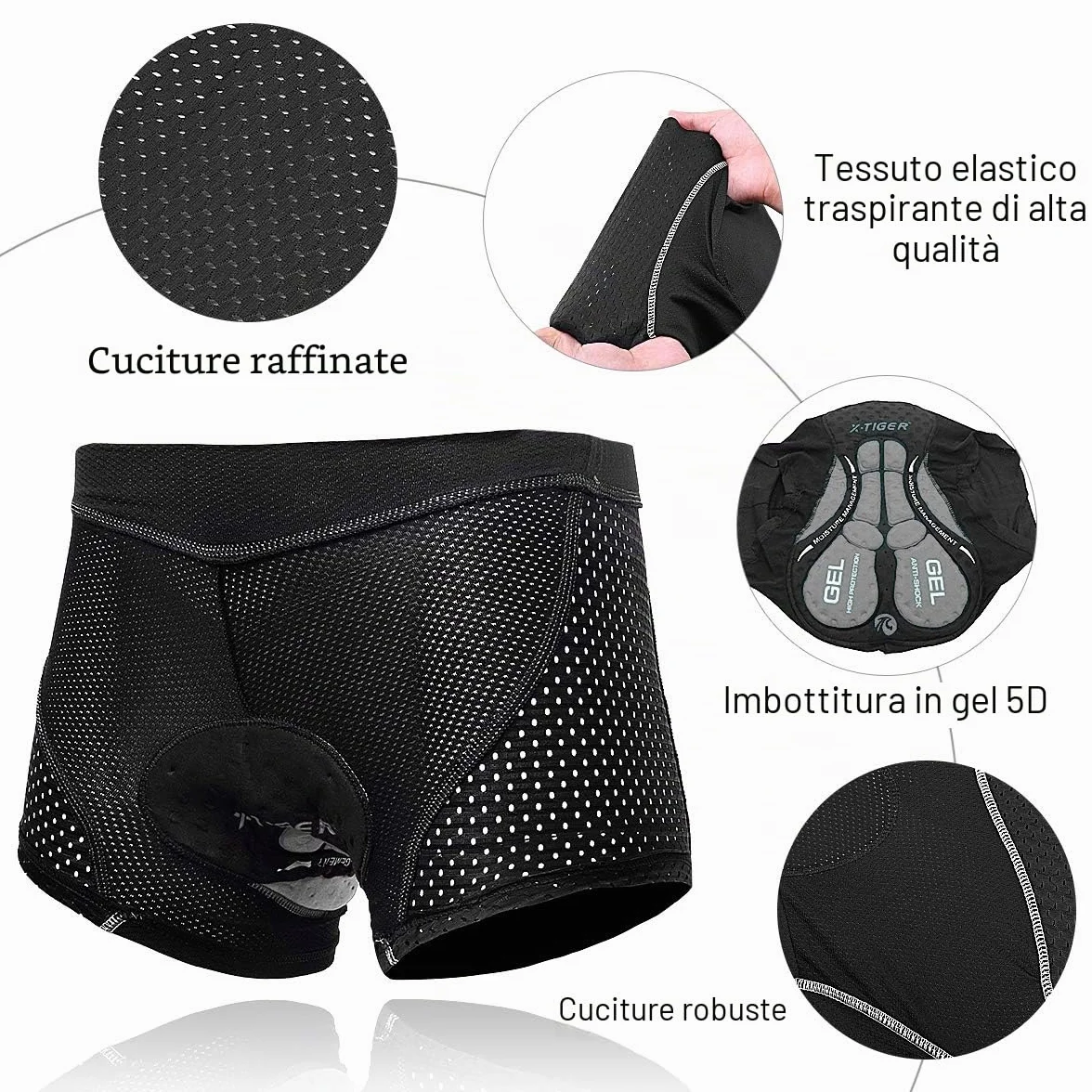 X-TIGER Pantaloncini da Ciclismo Uomo 5D Gel Imbottito Traspirante