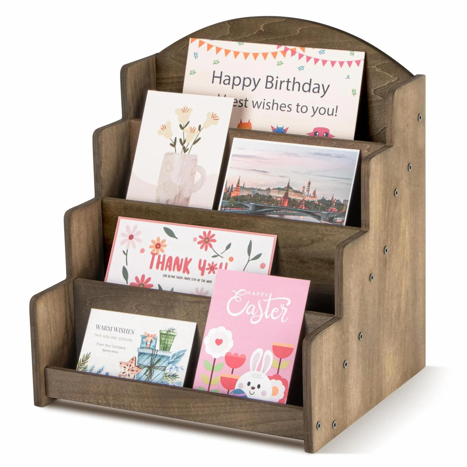 PUERSI Espositore per cartoline, Espositore legno per negozi al dettaglio, venditori di biglietti di auguri, porta cartoline, marrone
